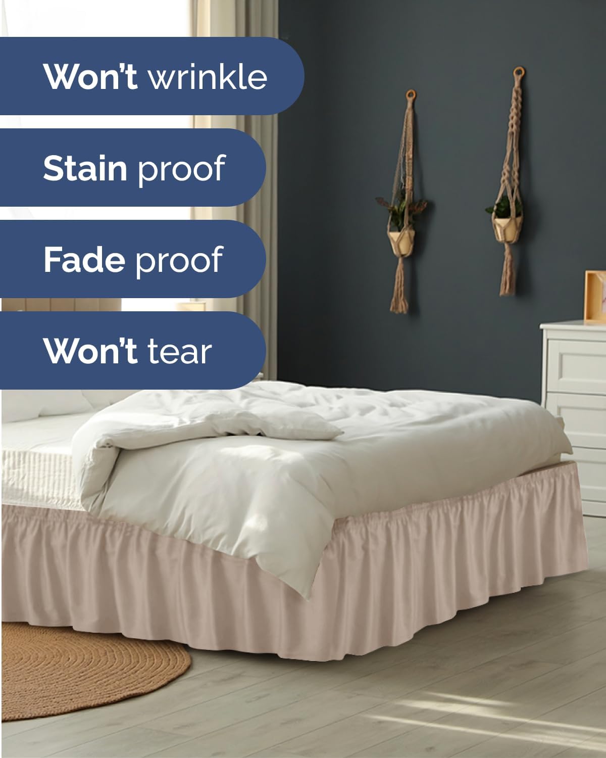 Detalle de Wrap Around Dust Ruffle Bed Skirt (Wheat) for King Size Beds with 15 Inch Drop