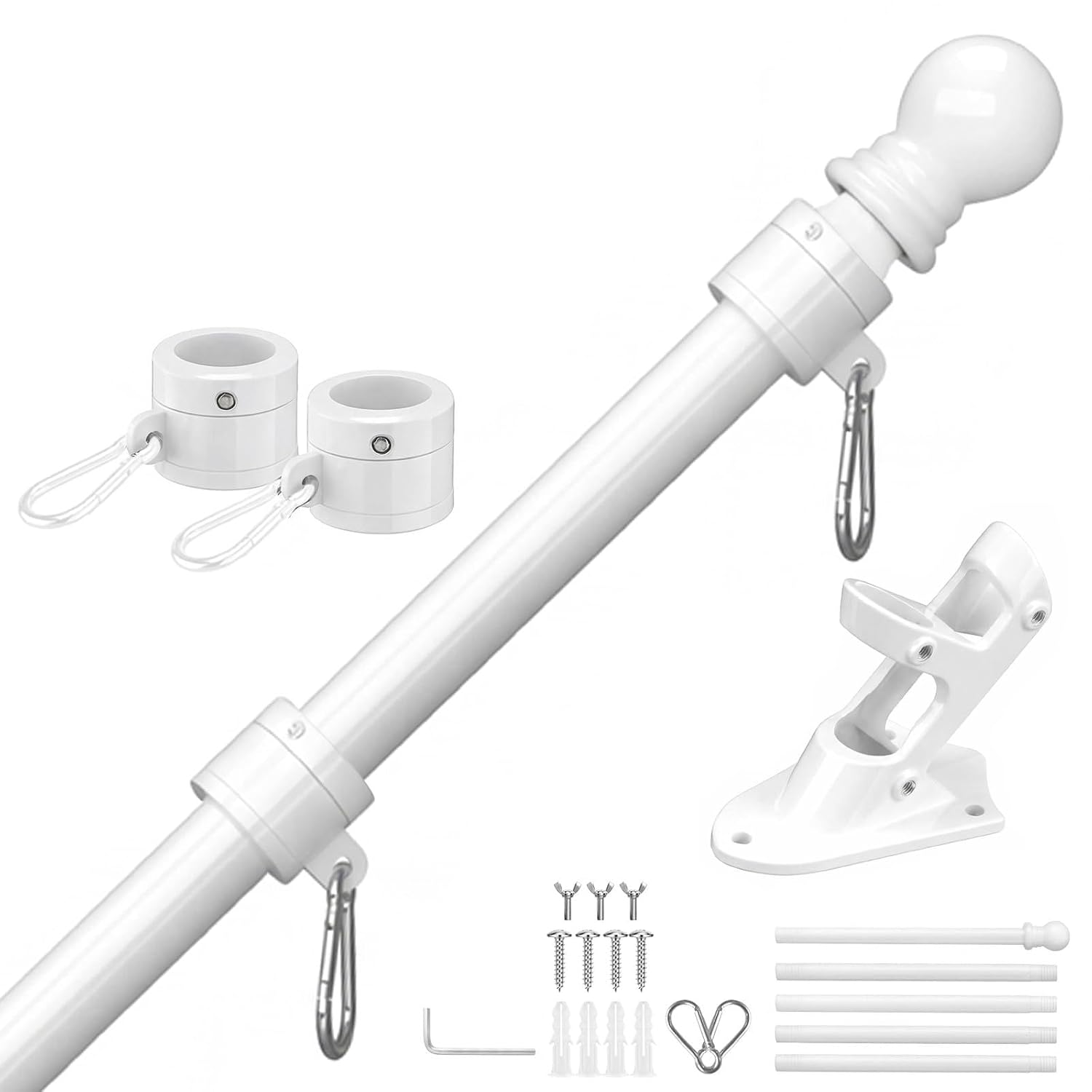 Detalle de SEEKNEW QG021-WH 6 ft Flag Pole Kit, White Stainless Steel, 45°/90° Bracket