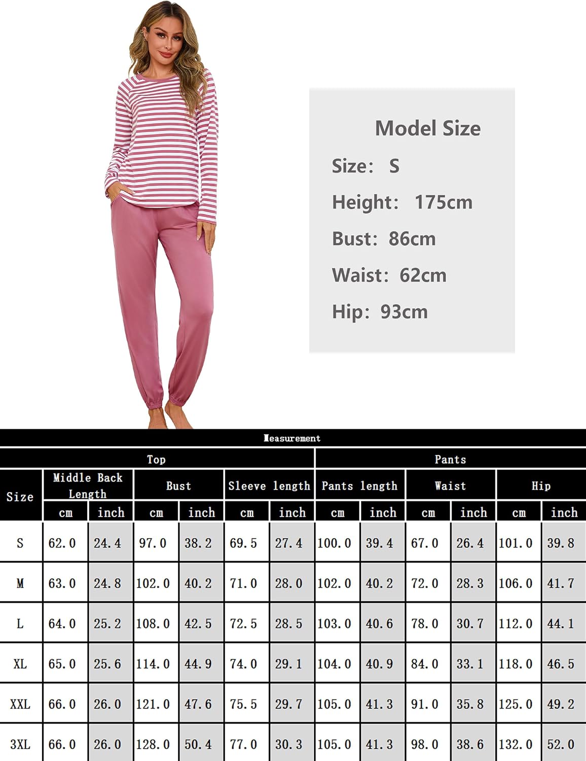Detalle de Ensemble pyjama rayé pour femme Uniexcosm – coton 95%/élasthanne 5%