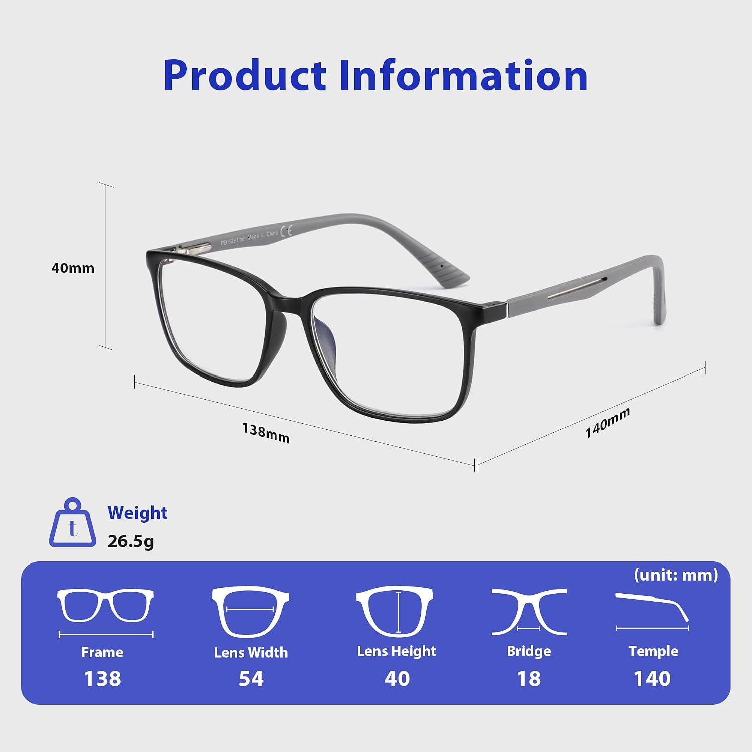 Thumbnail 5 de ZENOTTIC Blue Light Glasses: Reading Glasses for Men with Square Frames, Anti-Glare and UV Protection