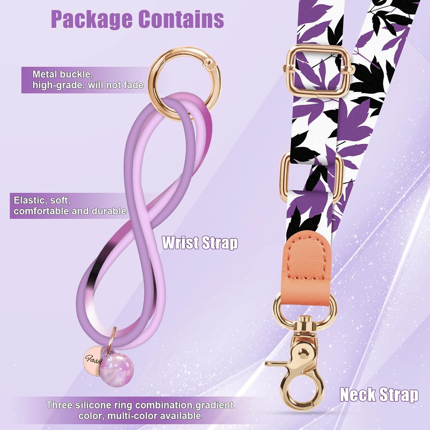 Detalle de UKON Phone Lanyard, Crossbody Strap and Silicone Wrist Strap for iPhone — Adjustable, 2 Patches, 7 Colours