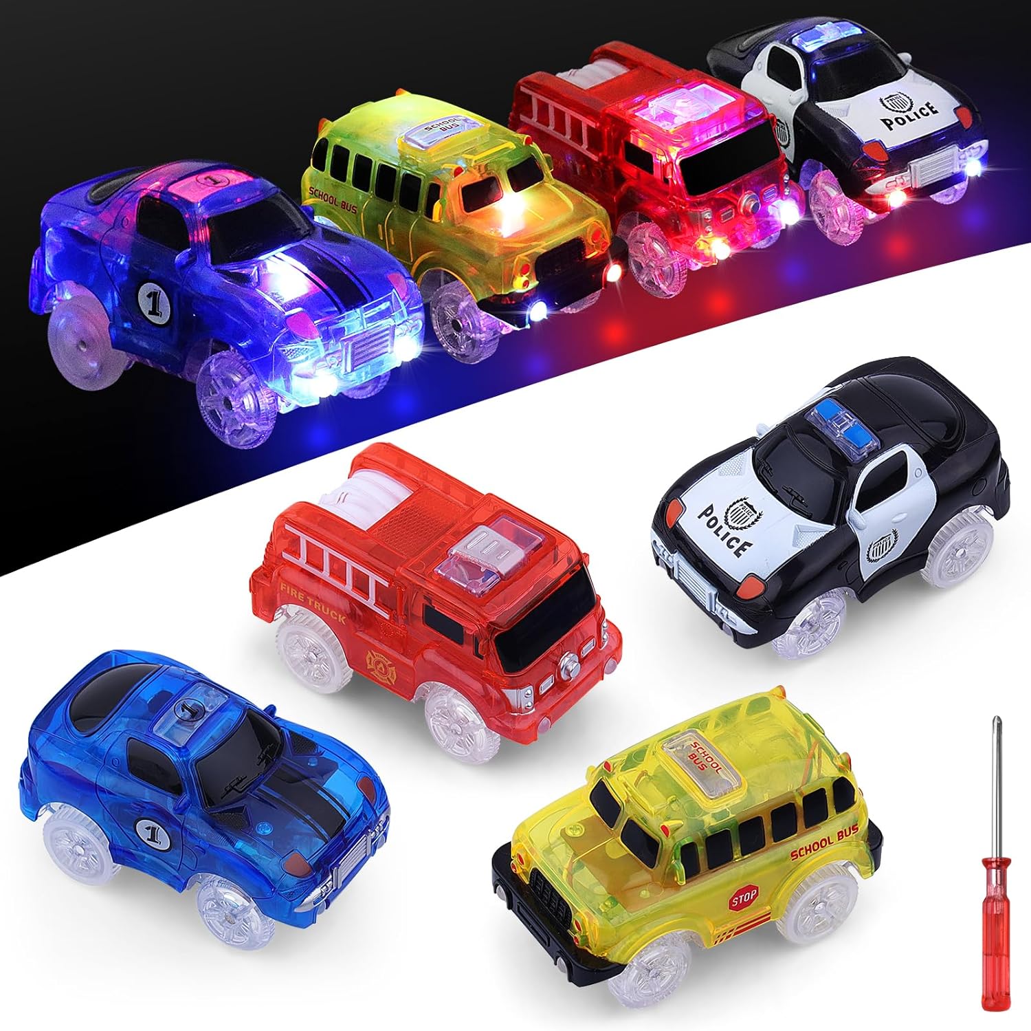 Detalle de YUSVWKJ Glow-in-the-Dark Replacement Race Cars (4-Pack) for Most Track Sets
