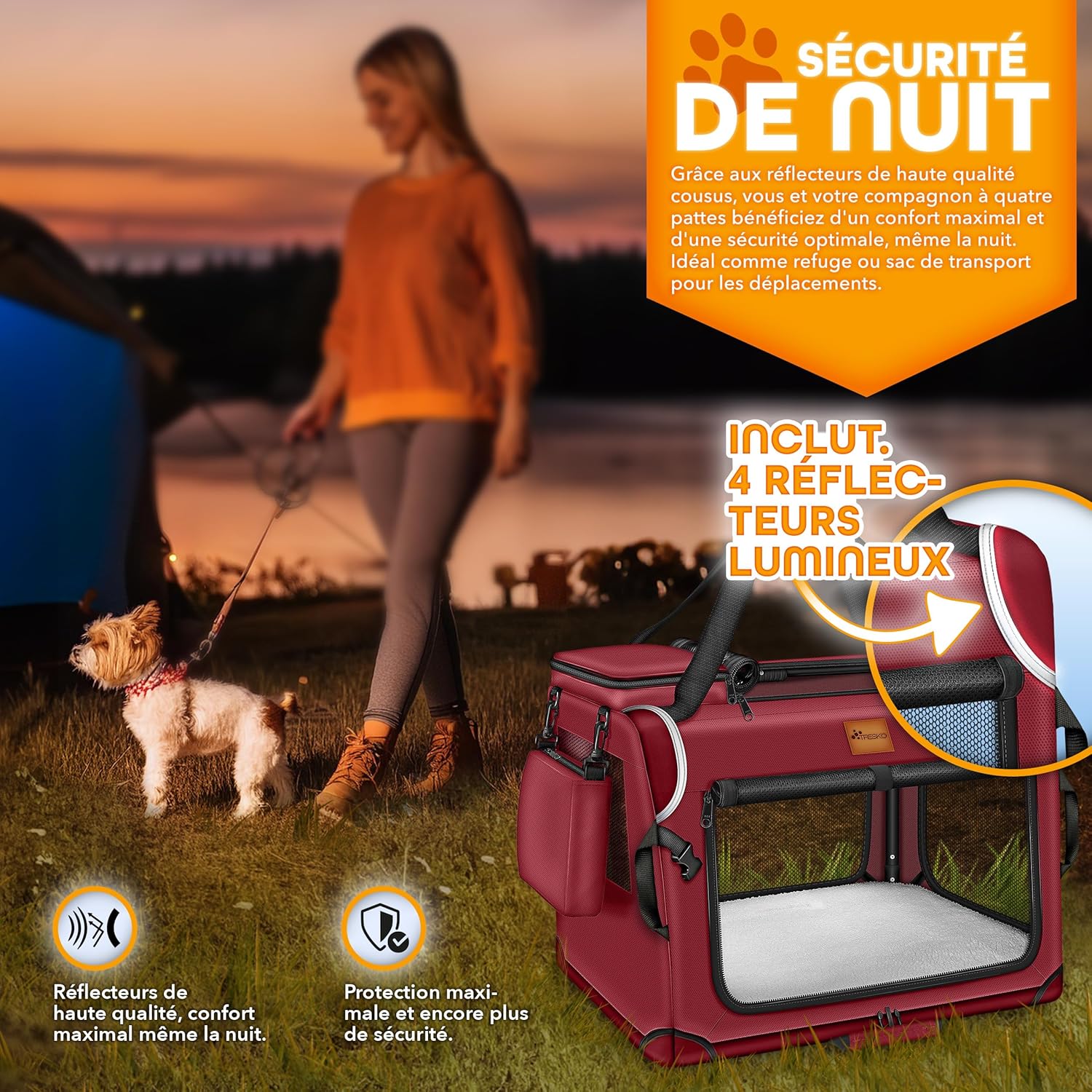 Detalle 2 de TRESKO Box pour chiens pliable avec tapis pour fuites et spatule – transporteur robuste pour chiens et chats (L, gris)