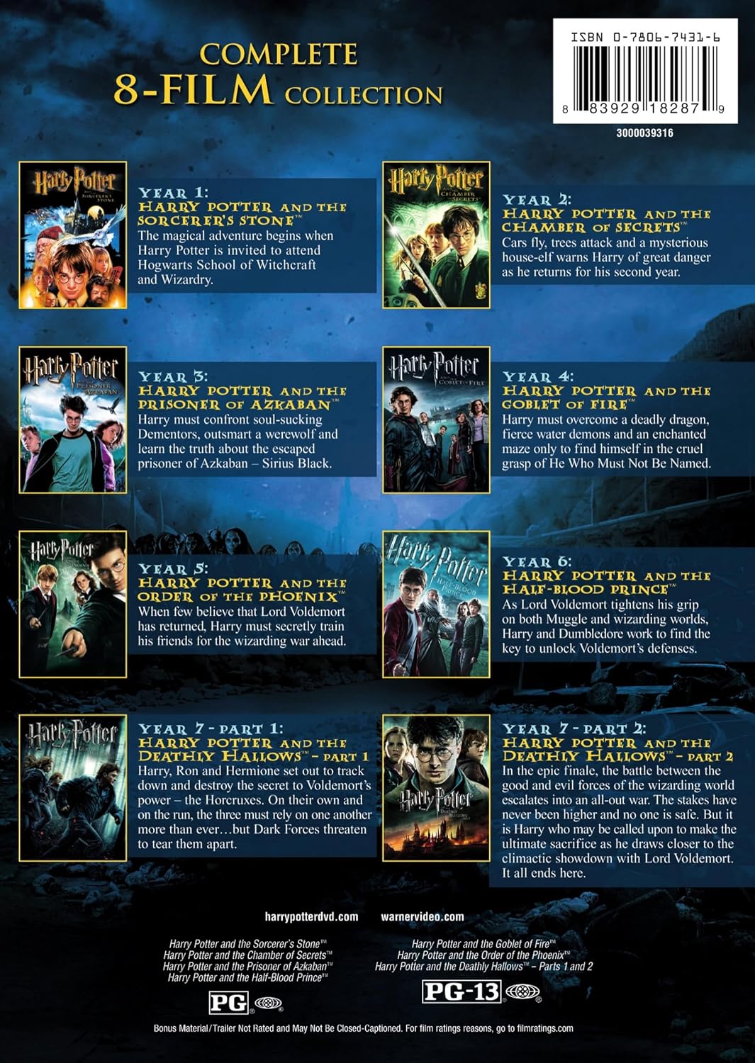 Detalle de Harry Potter 2724589204496 Complete 8-Film DVD Collection, NTSC Widescreen