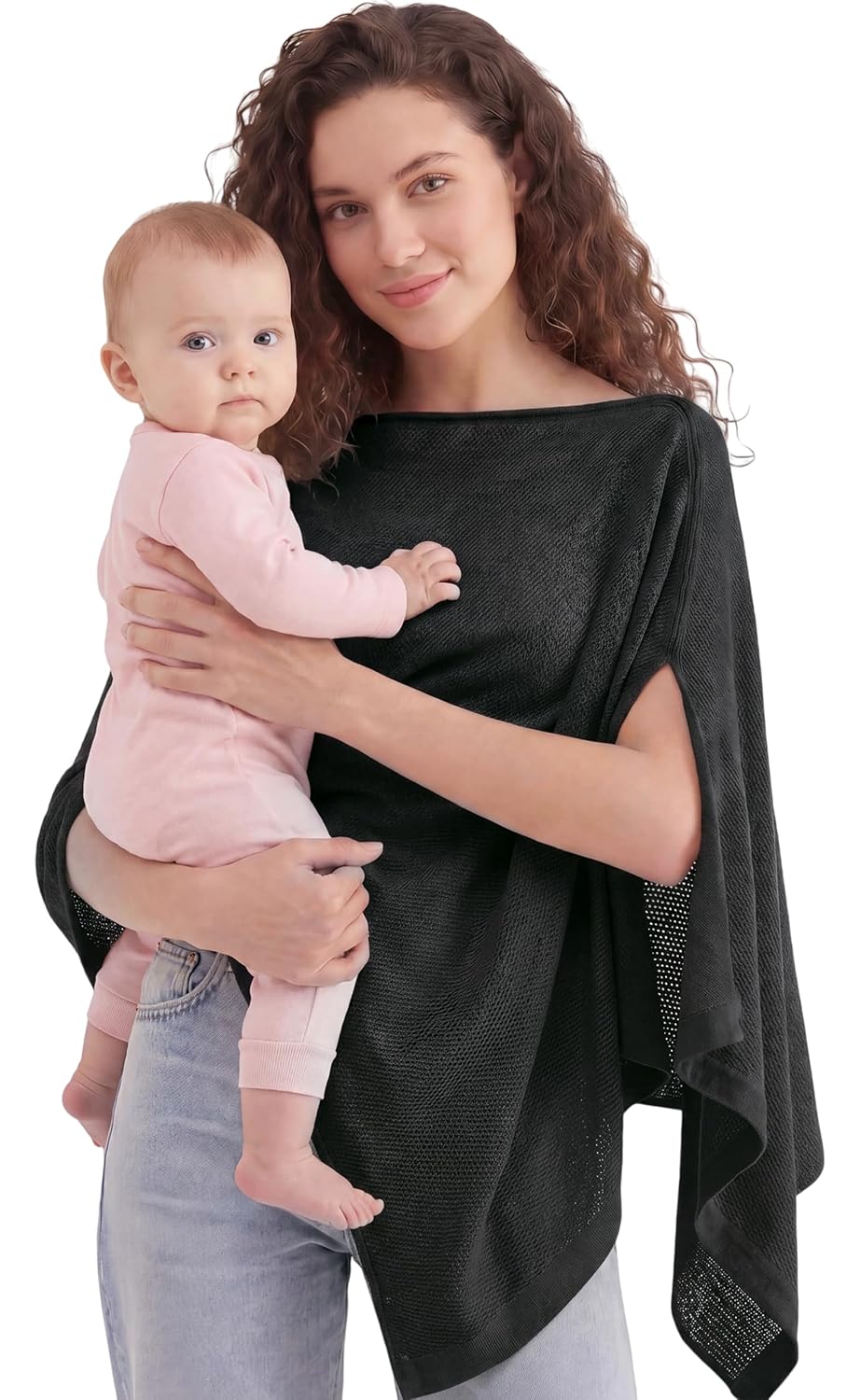 Detalle de PATPAT Mesh Nursing Cover, Breathable Knit Poncho, Black, 360° Coverage