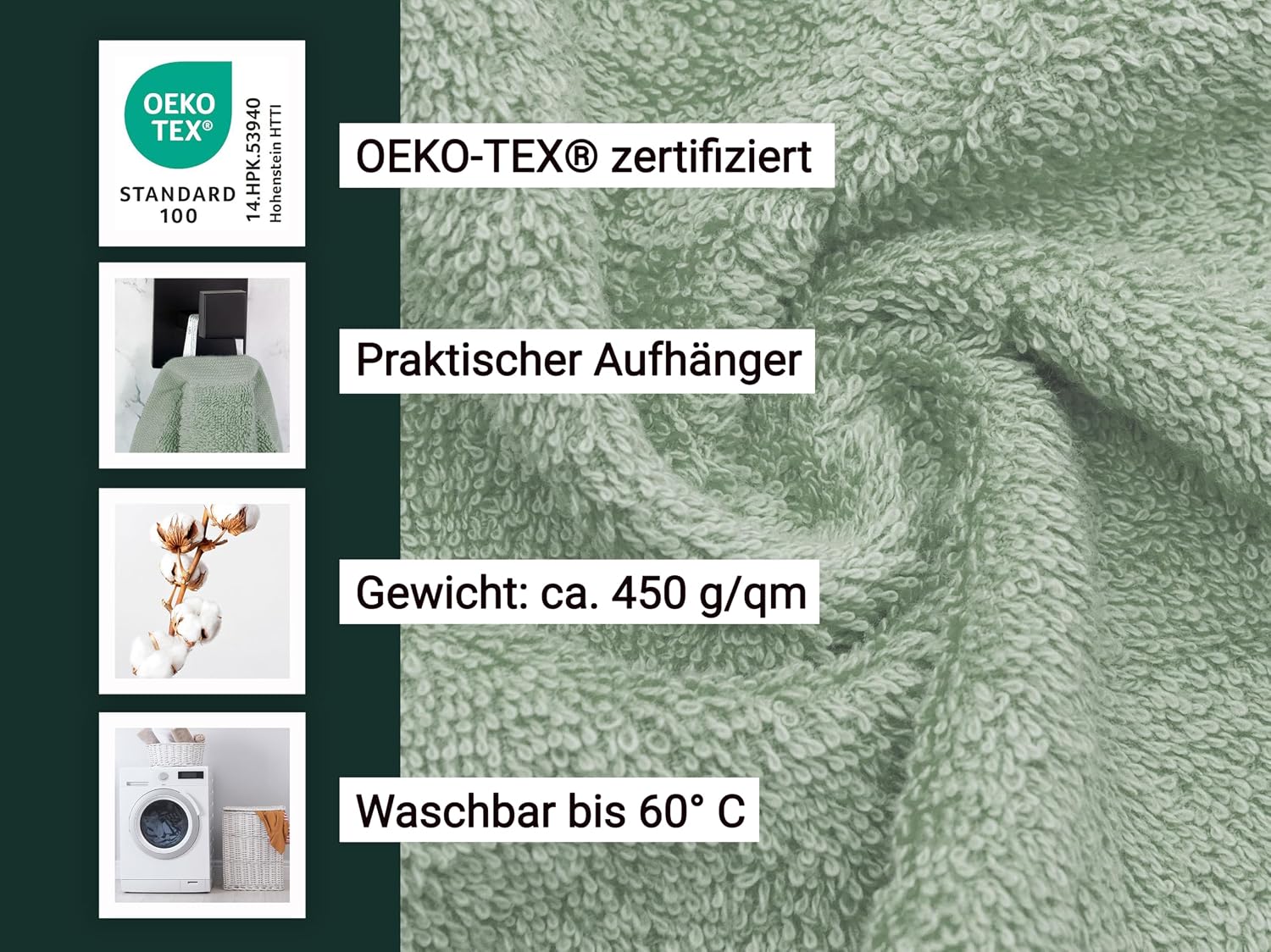 Detalle de ZOLLNER 5er Set Duschtücher 70x140 cm