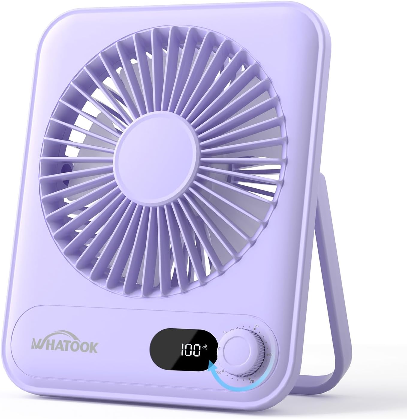 Detalle de WHATOOK USB-Tischventilator Leise mit stufenlosem 1–100 Regler, 5.000-mAh Akku (lila)