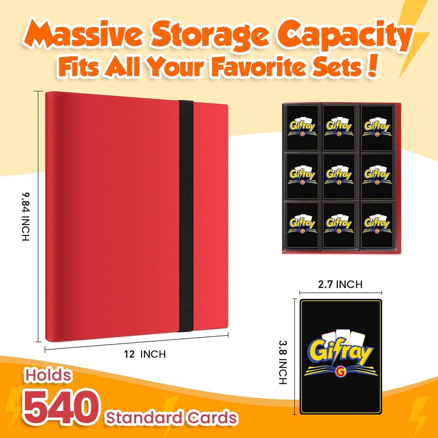Thumbnail 2 de Gifray 9-Pocket Side-Loading Trading Card Binder (Red) – Holds 540 Cards
