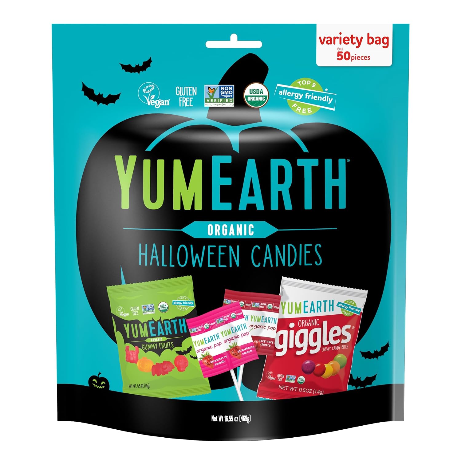 Detalle de YumEarth 810165019867_1pk Halloween OG Candy Variety Bag, 50 Wrapped Treats