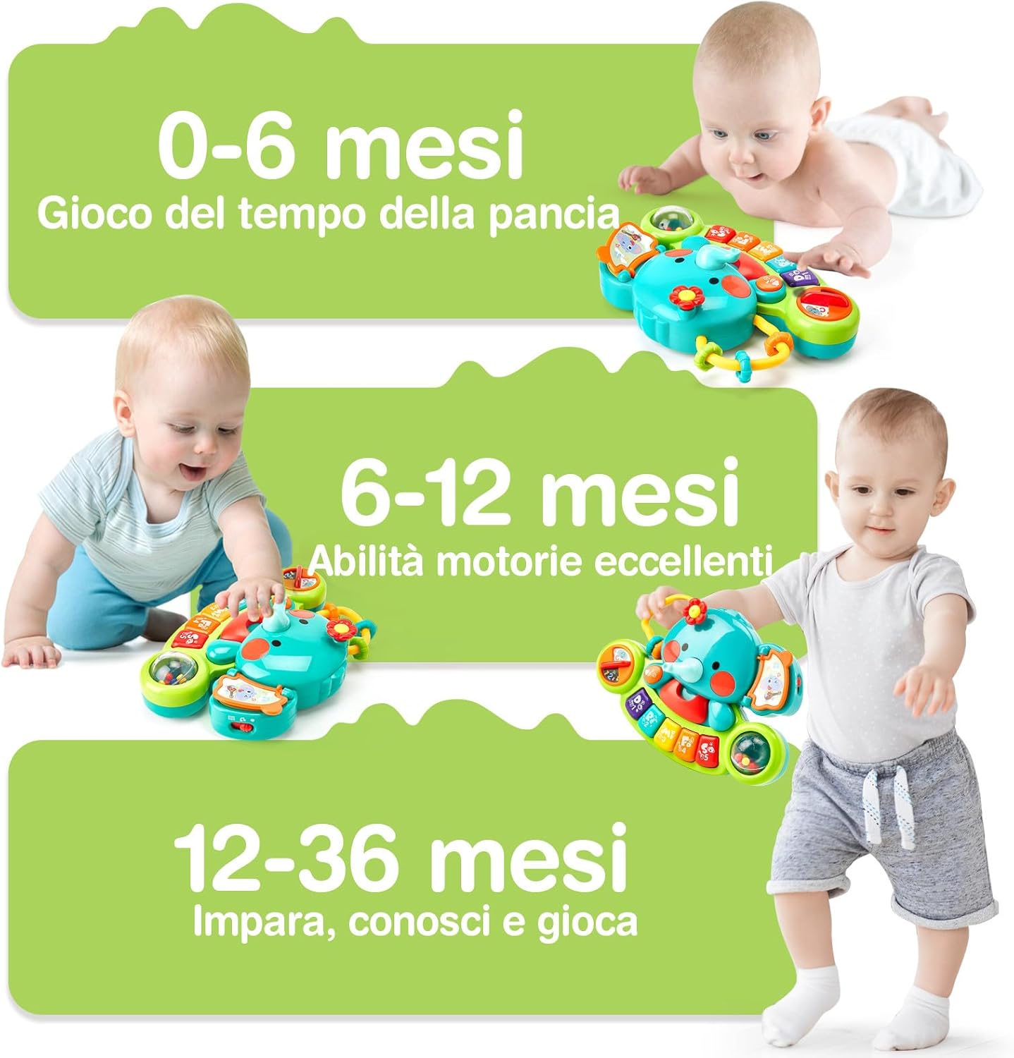 Detalle de hahaland Giochi Musicali Bambini 6 Mesi – Pianoforte-Elefante con Musica e Luci, Tastiera Educativa per Neonato 6–12 Mesi