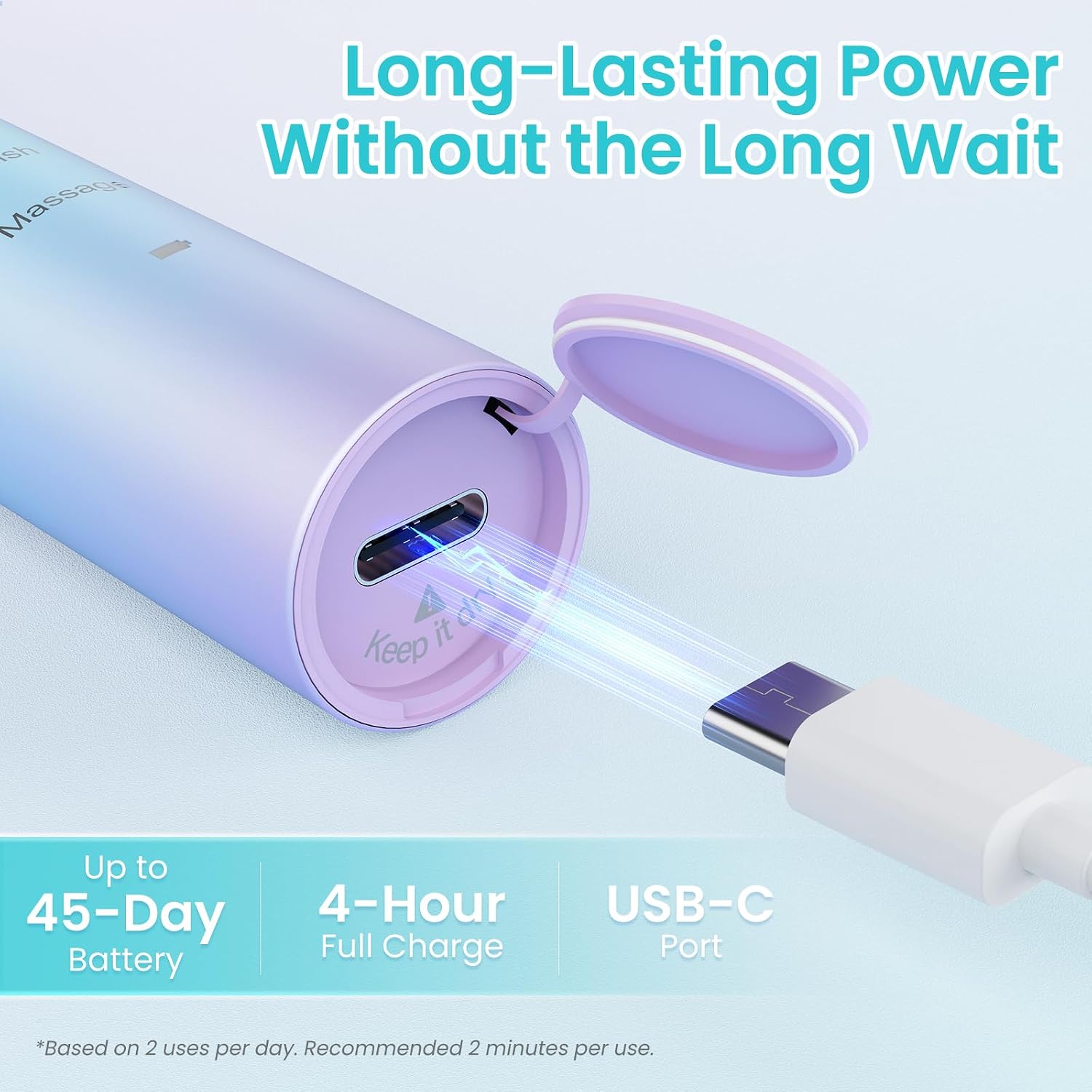 Thumbnail 3 de YUNCHI Y7 Rechargeable Sonic Electric Toothbrush (Blue) with 8 Brush Heads and Travel Case