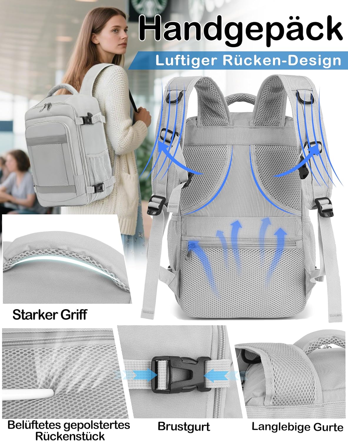Detalle 1 de KLOSTAIN Handgepäck-Rucksack 40x20x25 cm