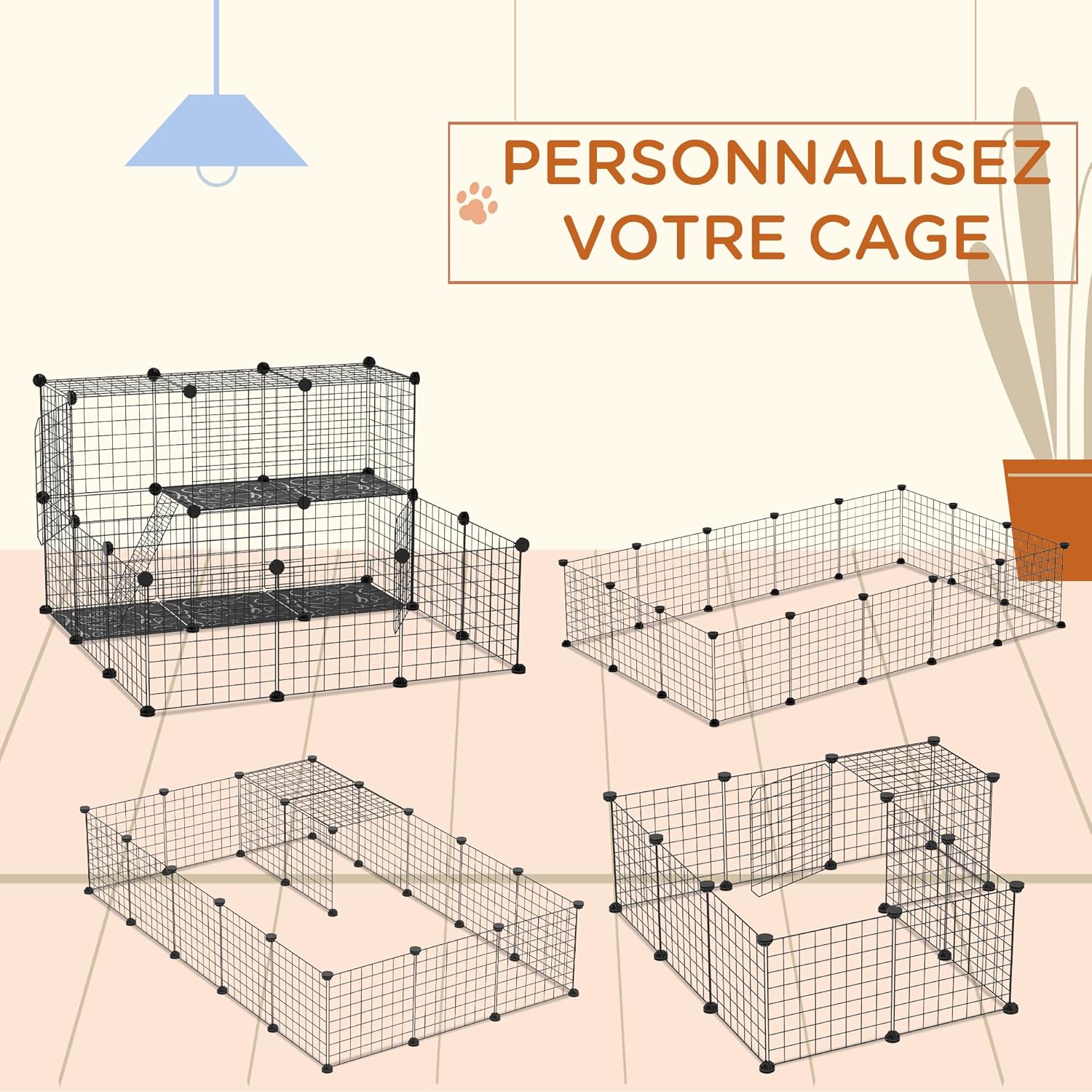 Thumbnail 2 de PawHut Parc Modulable pour Petits Animaux – 24 Panneaux Noir, enclosure pour chiots et lapins
