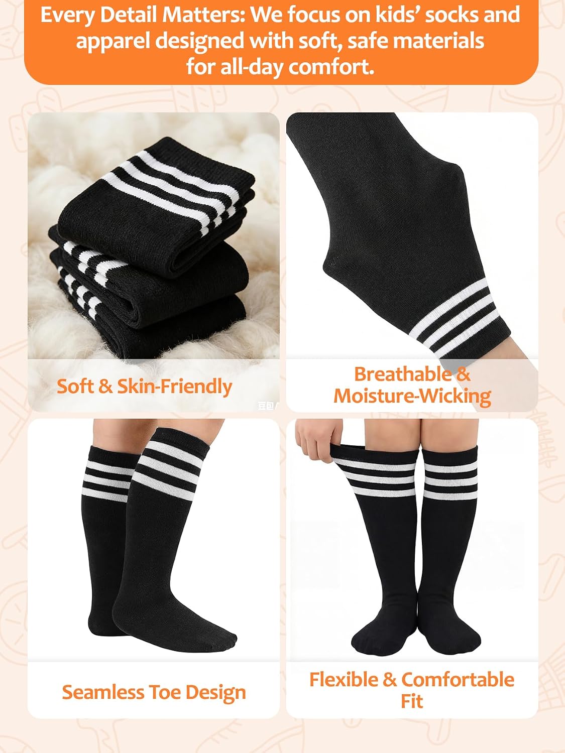 Detalle 2 de American Trends Kids Soccer Socks, Cotton Blend