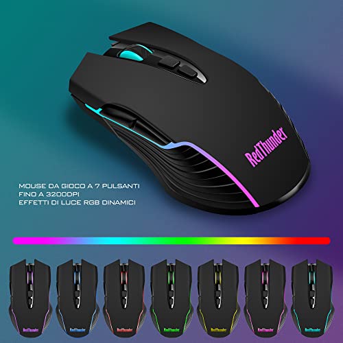 Detalle de RedThunder K10: Tastiera e Mouse da Gioco Wireless con Retroilluminazione RGB e Batteria Dura 3800 mAh