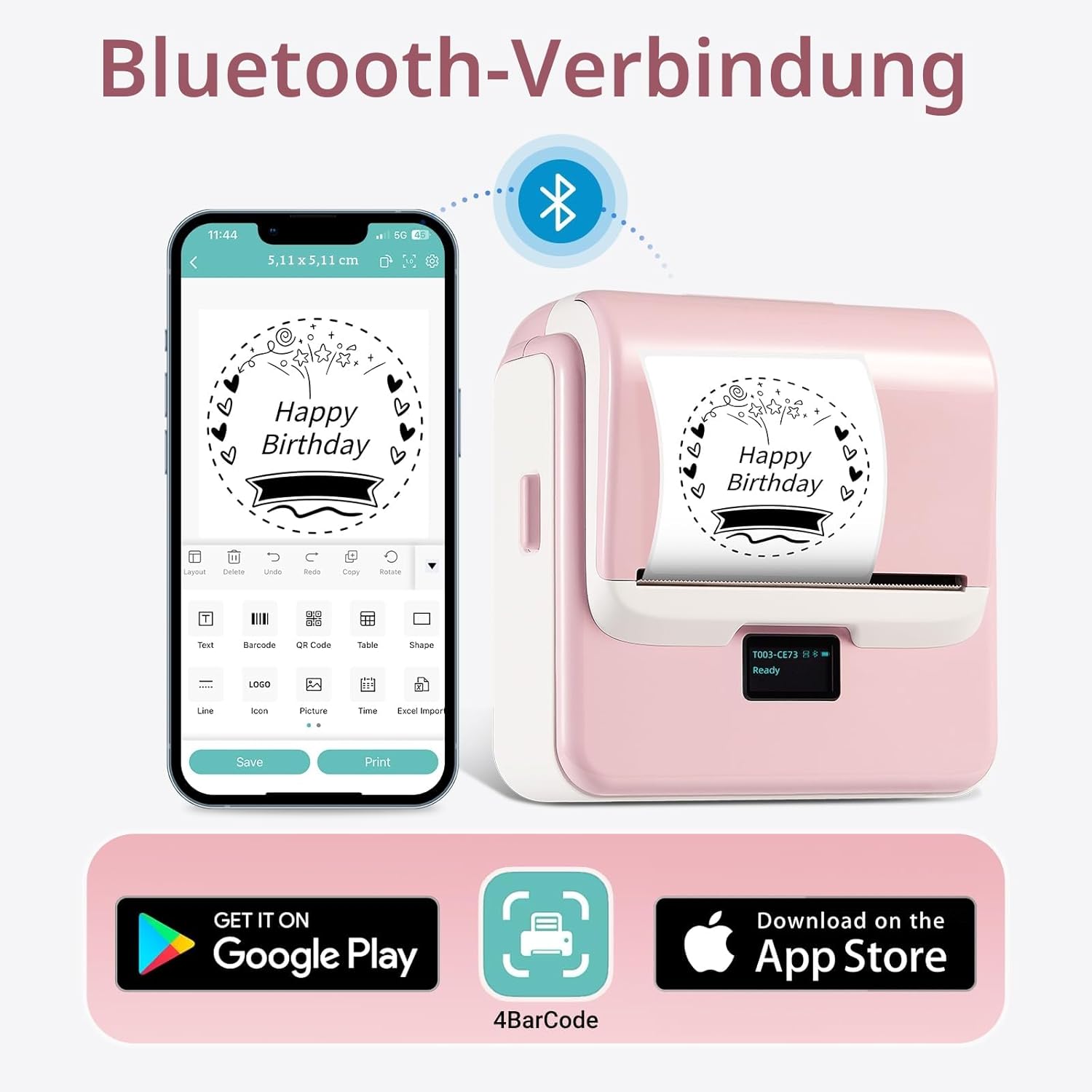Detalle de ORGSTA T003 Etikettendrucker – tragbar, Bluetooth & USB, 20–80 mm Breite, 50 mm/s, OLED-Display