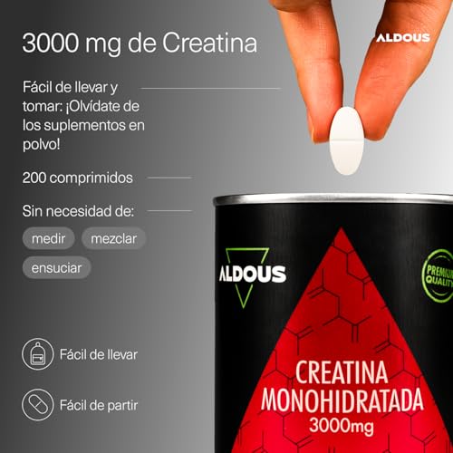 Detalle 2 de Creatina Monohidratada 3000 mg - Aldous Bio, 200 comprimidos