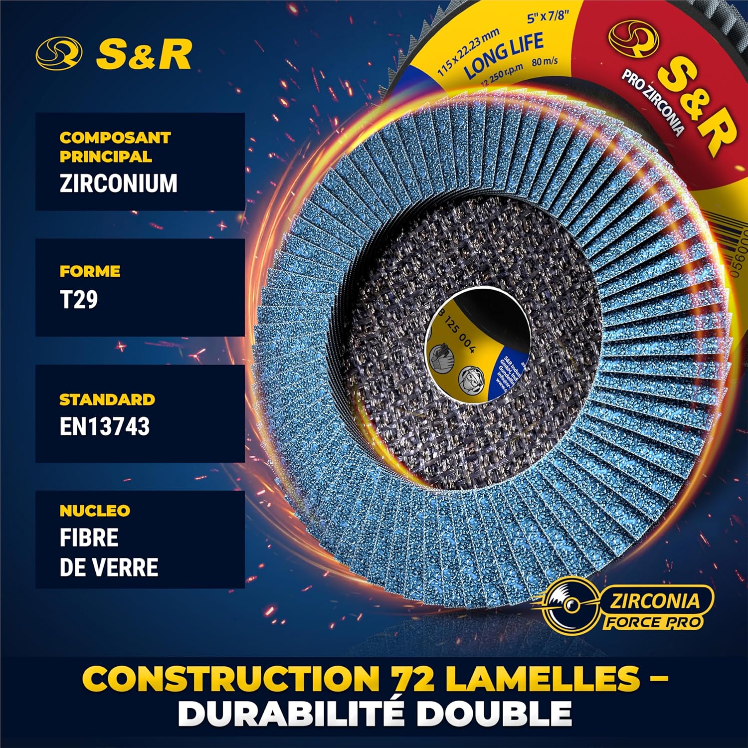 Detalle de S&R Disques à Lamelles 125 mm – 20 pièces, grain 40/60/80/120, pour métal et bois
