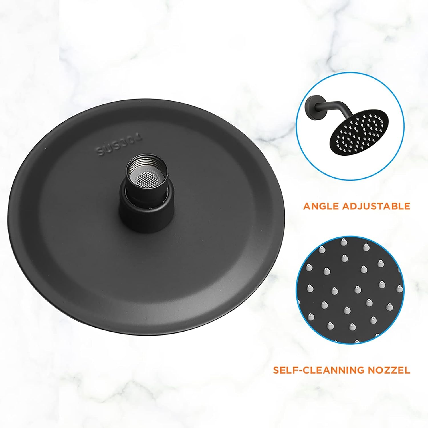 Detalle de APROMOOM 77B707R Shower Faucet Set, Matte Black, 6-Inch Rain Head