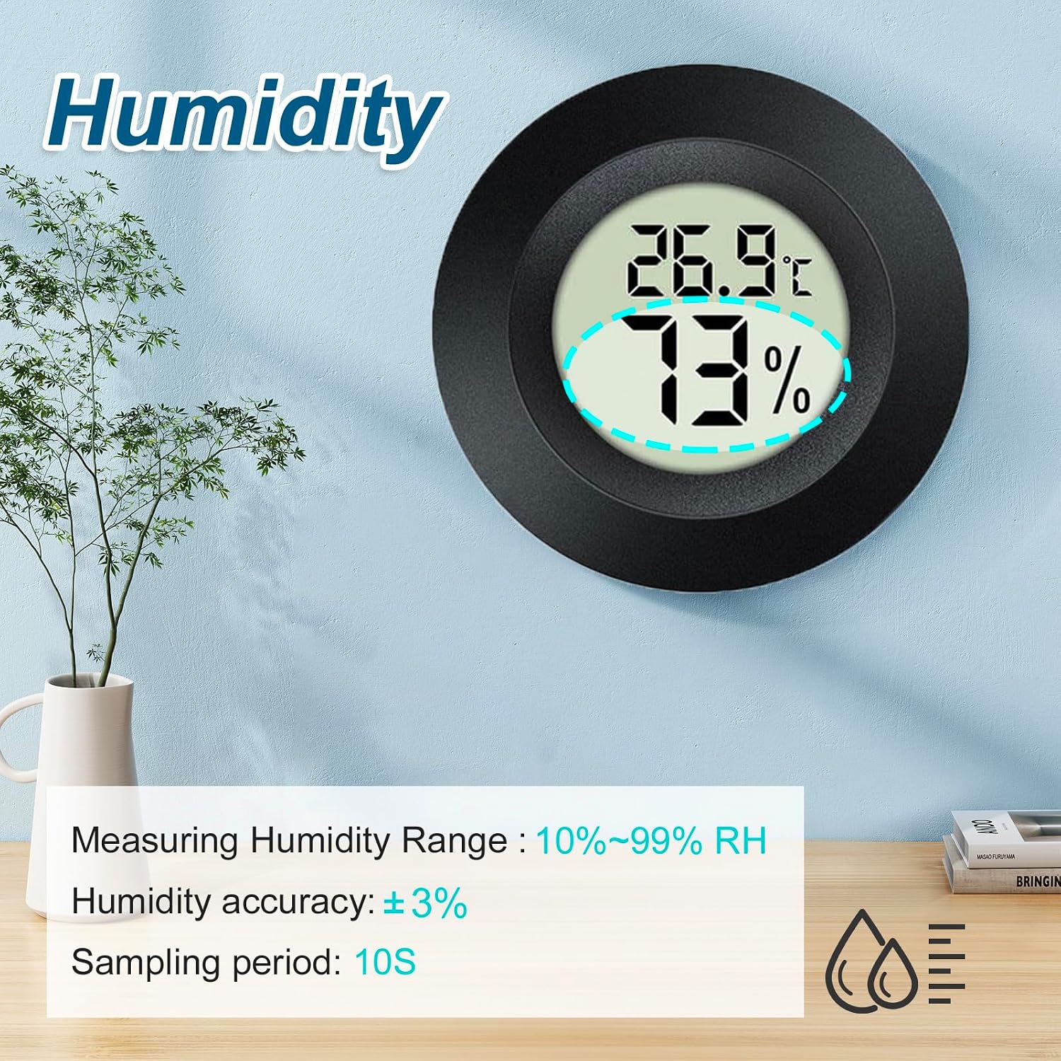 Detalle de JEDEW Digital Hygrometer Thermometer (Innen/Außen) – 4er-Set mit °F/°C, Messgenauigkeit ±1°F und ±5% rF