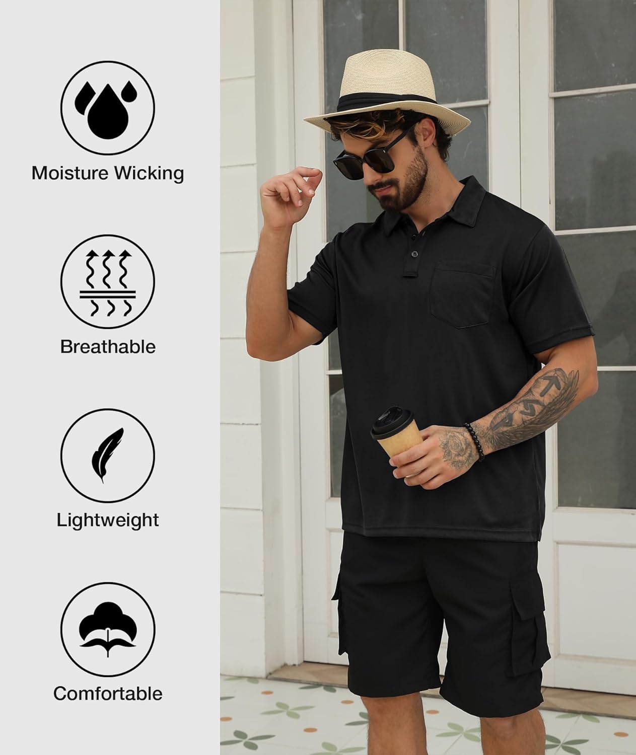 Thumbnail 4 de SCODI 5 Pack Mens Pocket Polo Shirts: Moisture-Wicking Short Sleeve Golf & Work Tees