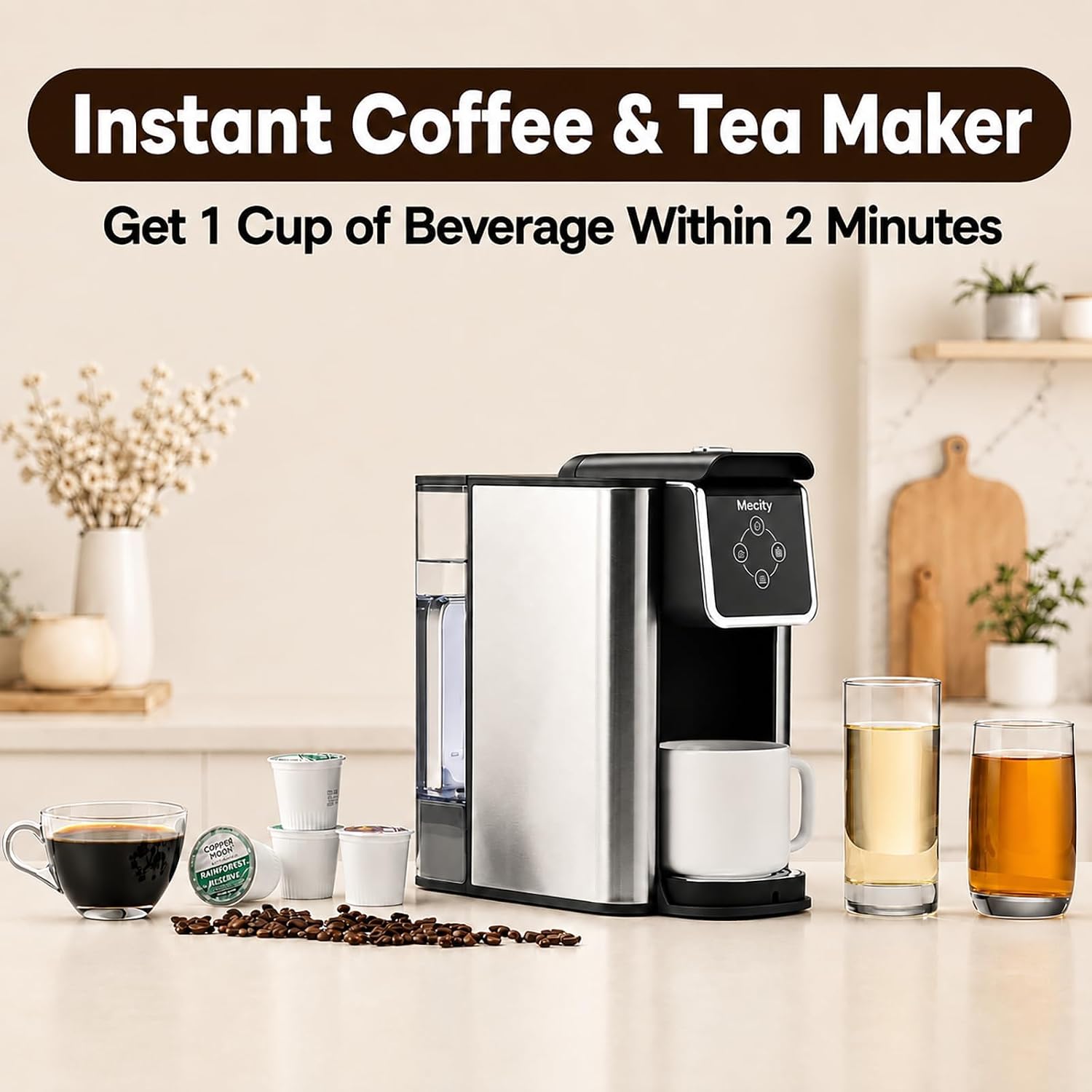 Detalle de Mecity 3-in-1 Single Serve Coffee Maker (K-Cup Compatible) with Tea Maker & Instant Pot Mode
