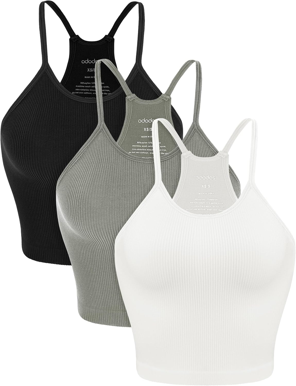 Thumbnail 5 de ODODOS Women’s Crop 3-Pack Seamless Rib-Knit Camisole Crop Tank Tops