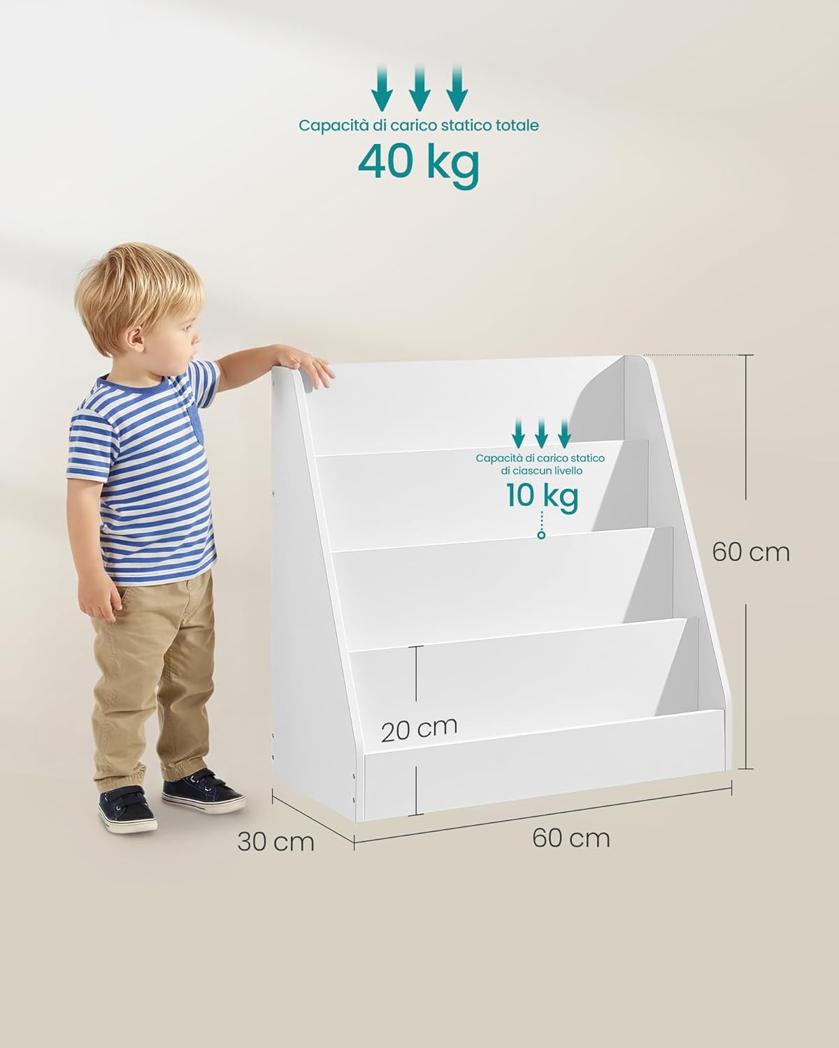 Detalle de SONGMICS Libreria per Bambini Montessori a 4 Ripiani – Bianco Nuvola (GKR074WZ01)