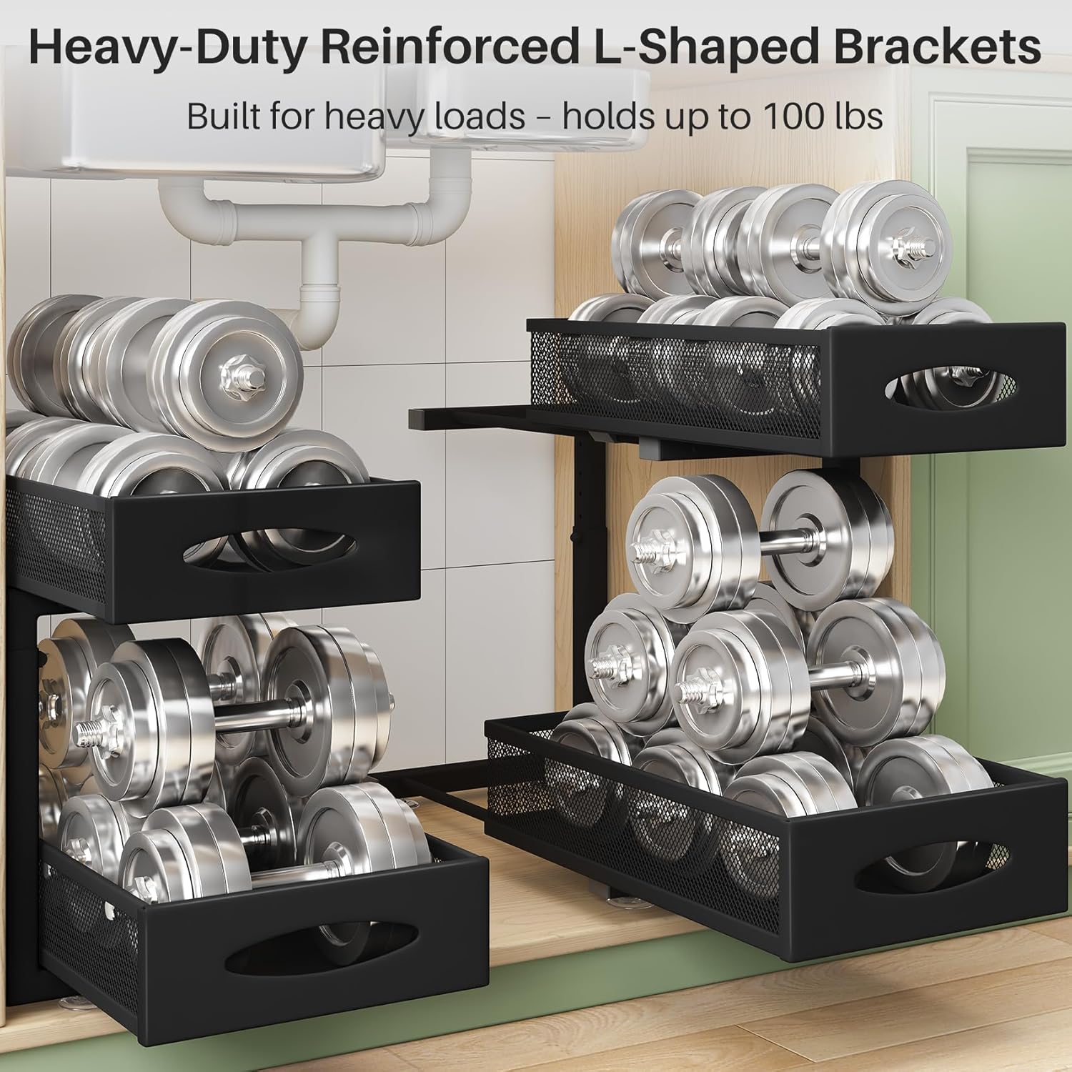 Thumbnail 4 de Under Sink Organizer 2-Tier Pull-Out Cabinet Organizer