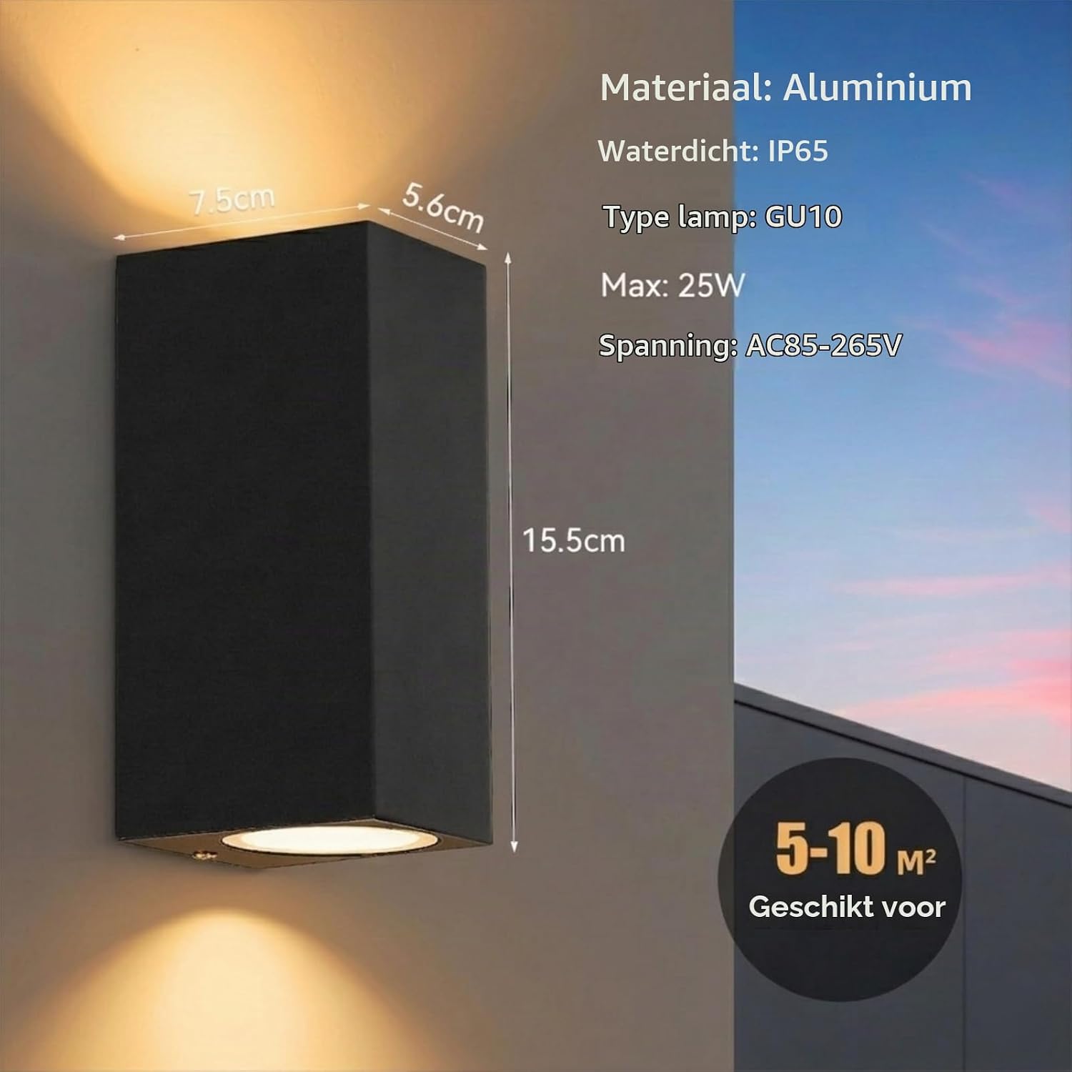 Detalle 1 de CANMEIJIA BDB-155 buitenwandlampen, set van 2, IP65, GU10 up-down