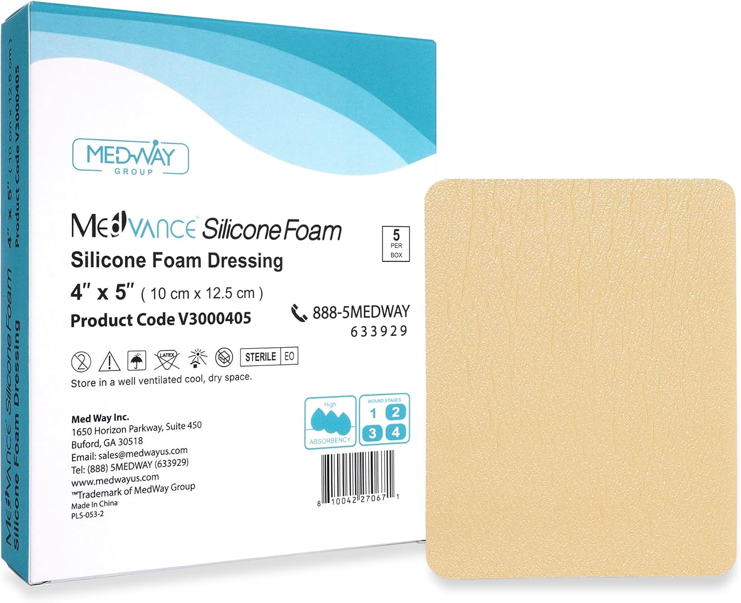 Detalle de MedVance V3000405-N Silicone Foam Dressing, 4" x 5", Box of 5