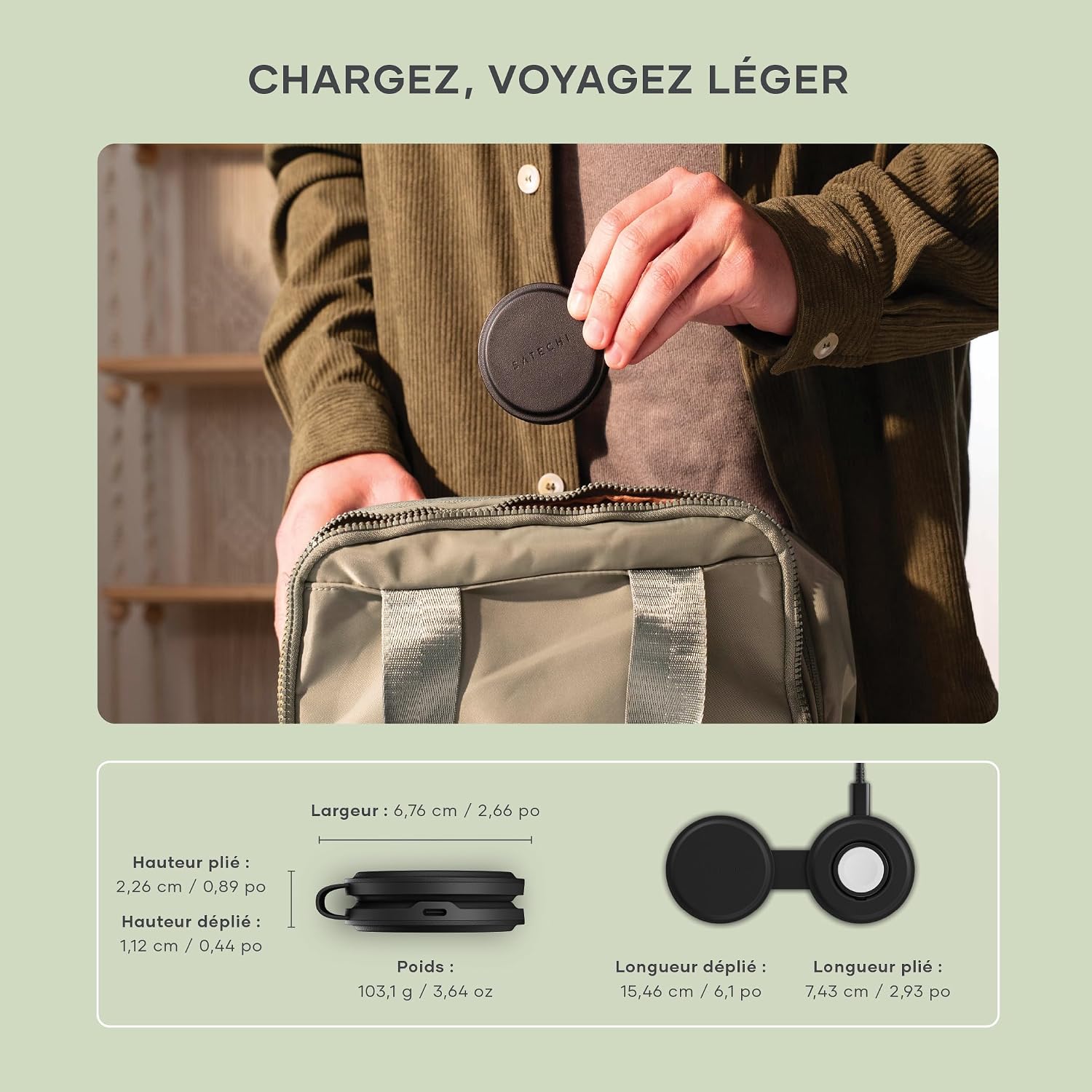 Thumbnail 3 de SATECHI OntheGo™ Chargeur Induction 2 en 1 pliable Qi2 15W/5W (iPhone + Apple Watch) noir