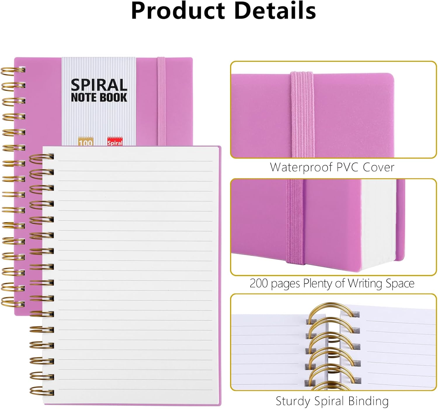 Detalle 2 de A4 Notebook 200 Pages Spiral Journal with 100GSM Lined Paper, Purple PVC Cover - 21.5 x 28.5 cm