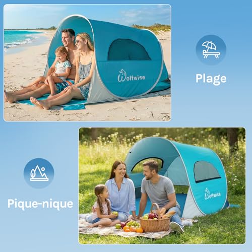 Thumbnail 6 de Wolfwise Abris de plage Pop Up UPF 50+ pour 3–4 personnes