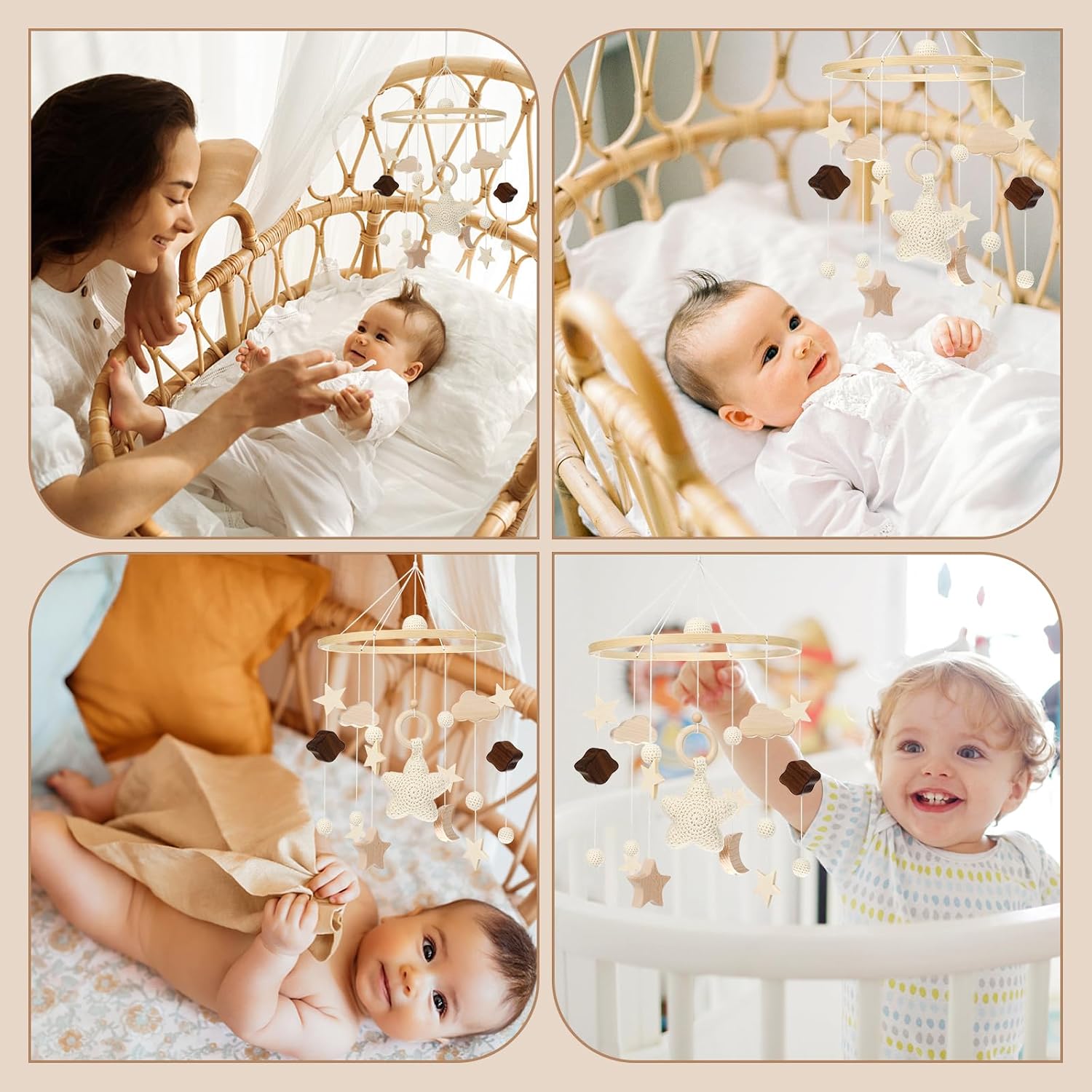 Thumbnail 5 de Litimkat Mobile fürs Babybett mit gehäkelten Sternen, Monden und Wolken – Holz Mobile als Dekoration und Windspiel