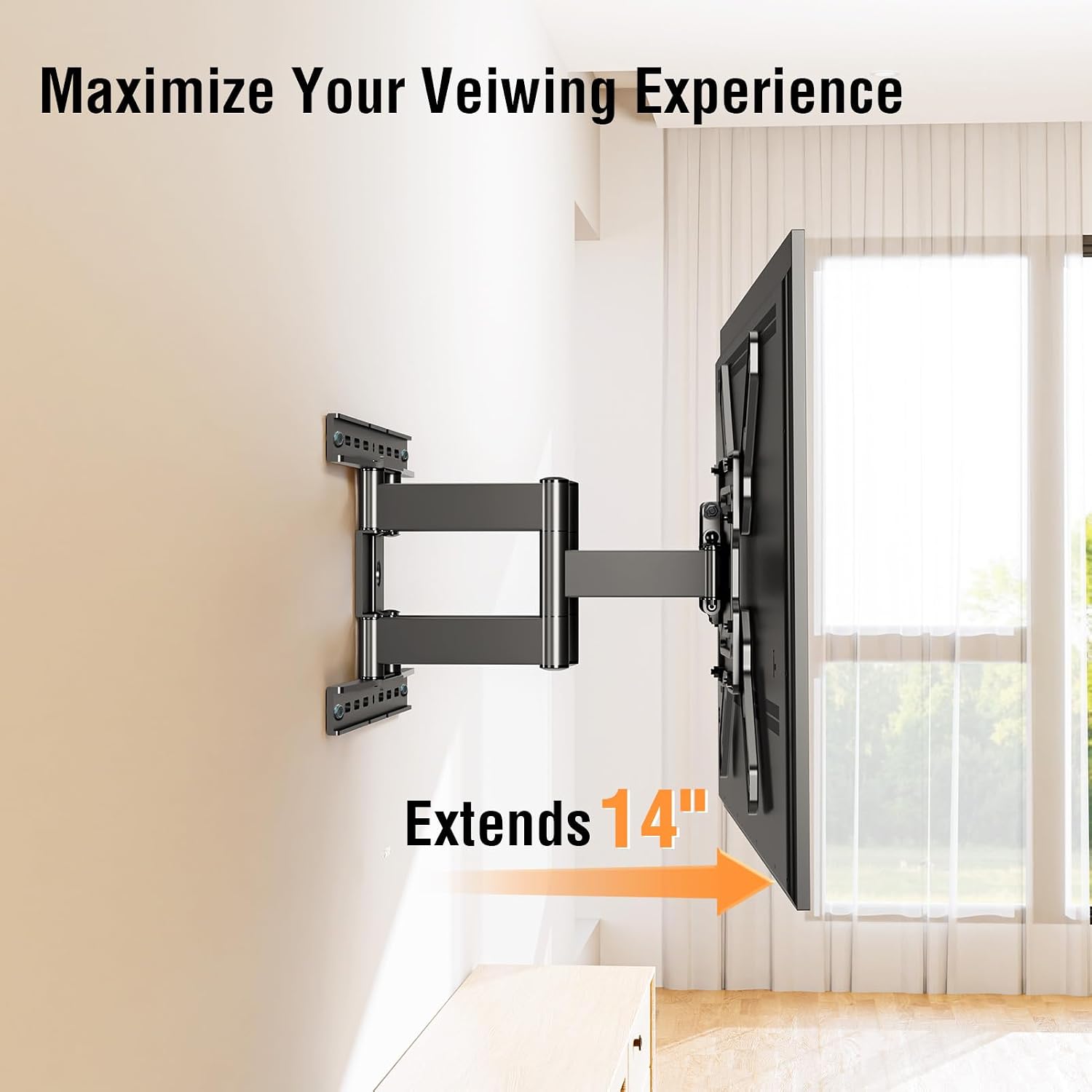 Detalle de ELIVED Ultra Slim TV Wall Mount for 26-60 Inch TVs — Full Motion, 1.3" Flush Mount with 14" Extension