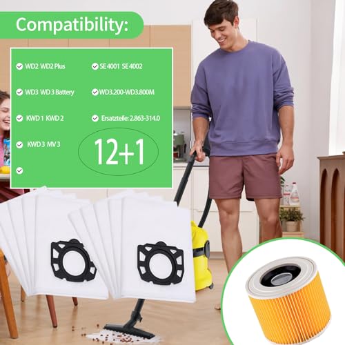 Detalle 2 de Awinker 12 Staubsaugerbeutel + 1 Filter für Kärcher WD3/WD2 – Ersatzteile