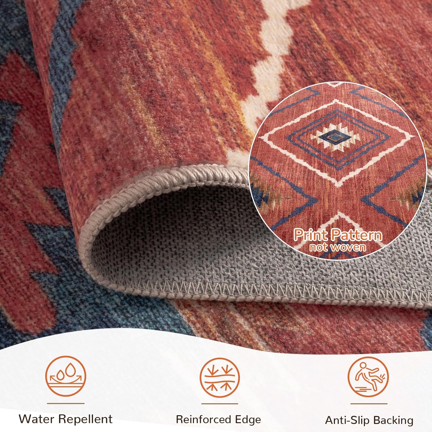 Thumbnail 1 de BESTSWEETIE 8x10 Area Rug (Machine Washable, Non-Slip) – Tribal Western Print in Red/Orange