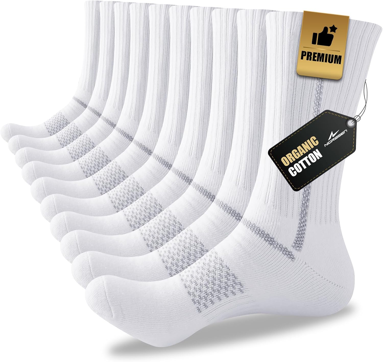 Detalle de Niorasen Men's Cotton Crew Work Socks — Cushioned, Moisture-Wicking for Hiking, Running, and Work