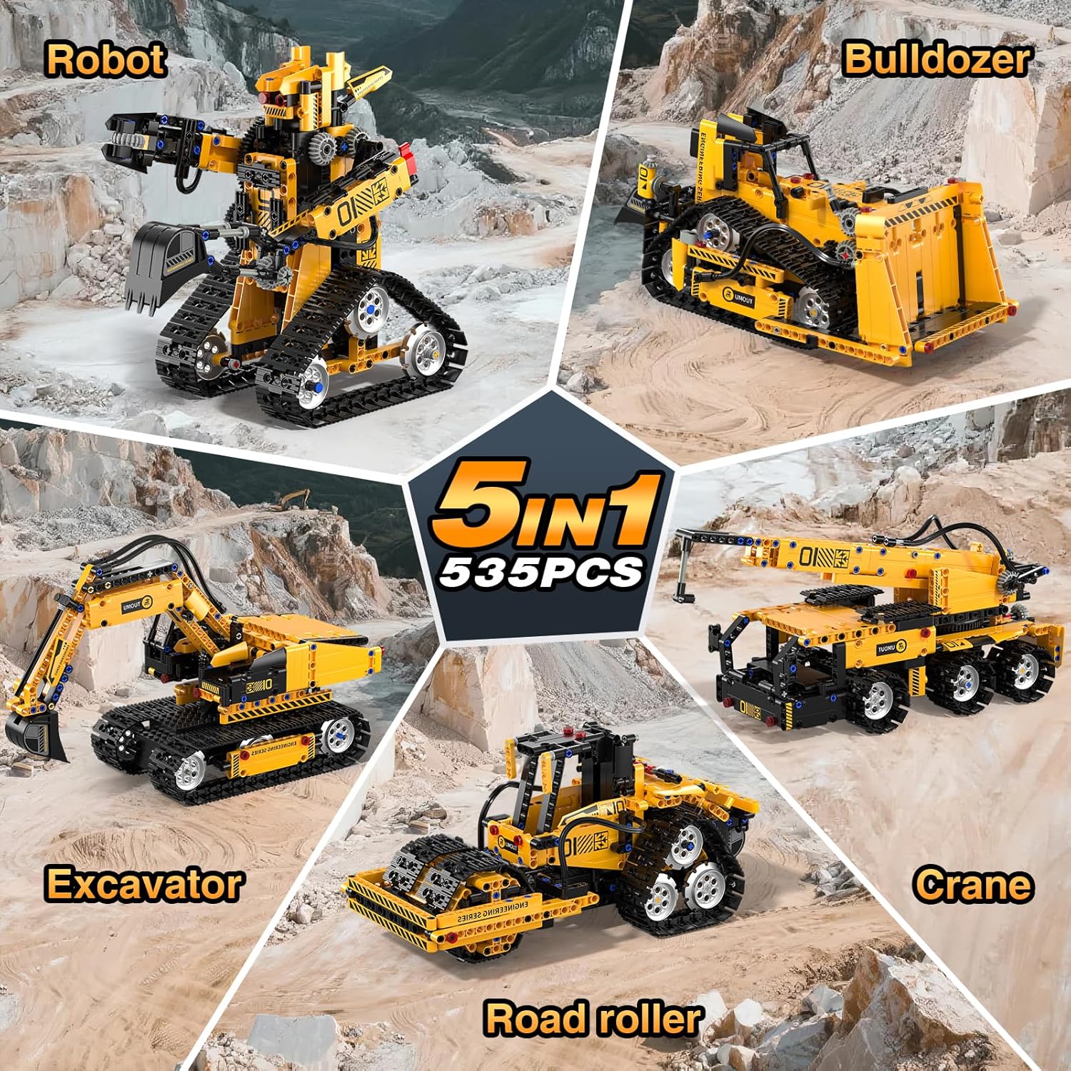 Detalle 2 de Technic Robot Building Sets 535PCS 5-in-1 RC Robot & Car (Remote and App Controlled, USB rechargeable)