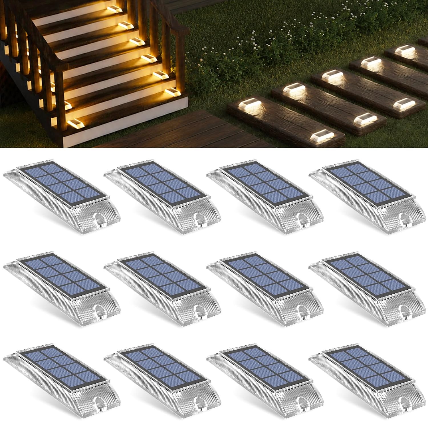 Detalle de Luci solari da esterno Alinana 12 pezzi: 2 colori in 1 lampada per giardino, scale e vialetto