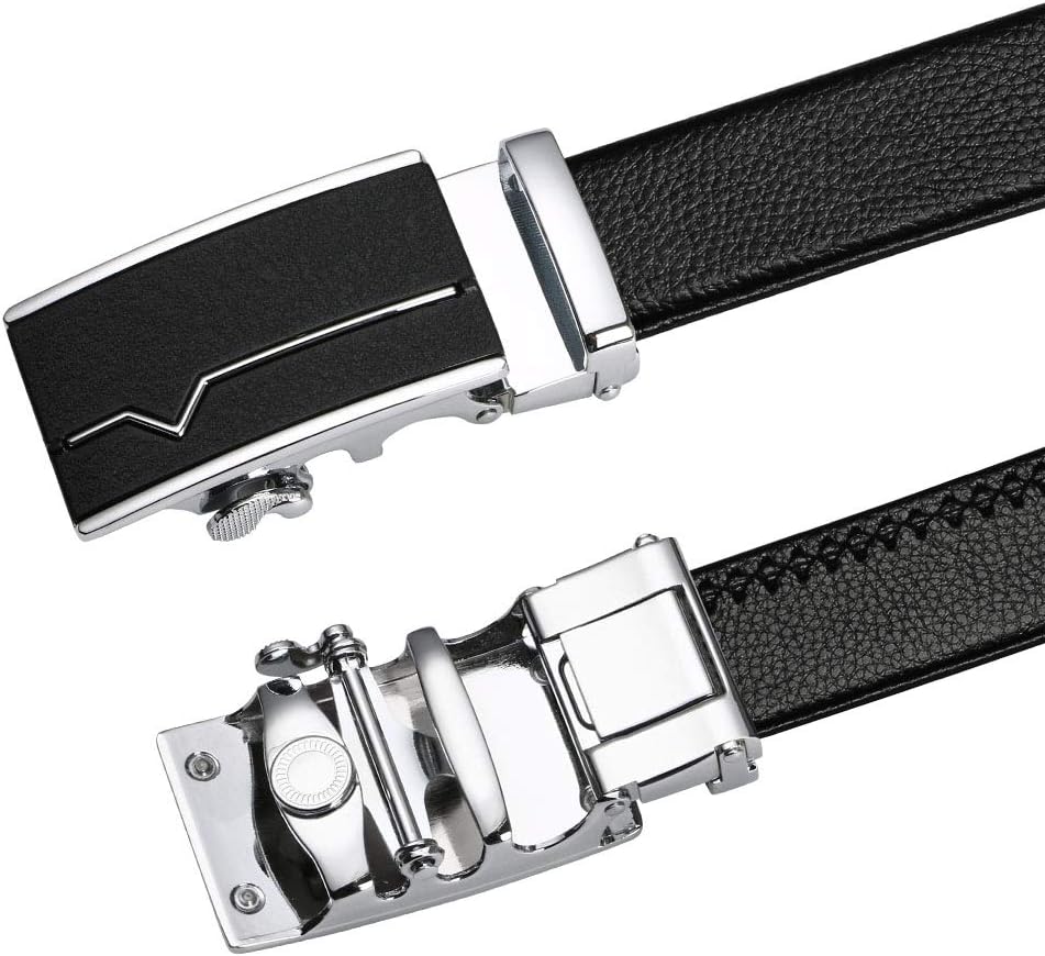 Detalle 2 de flintronic Herren Gürtel aus Leder mit Automatik-Ratsche – Breite 3,5 cm, Schwarz (inkl. Schlüsselbund & Geschenkbox)