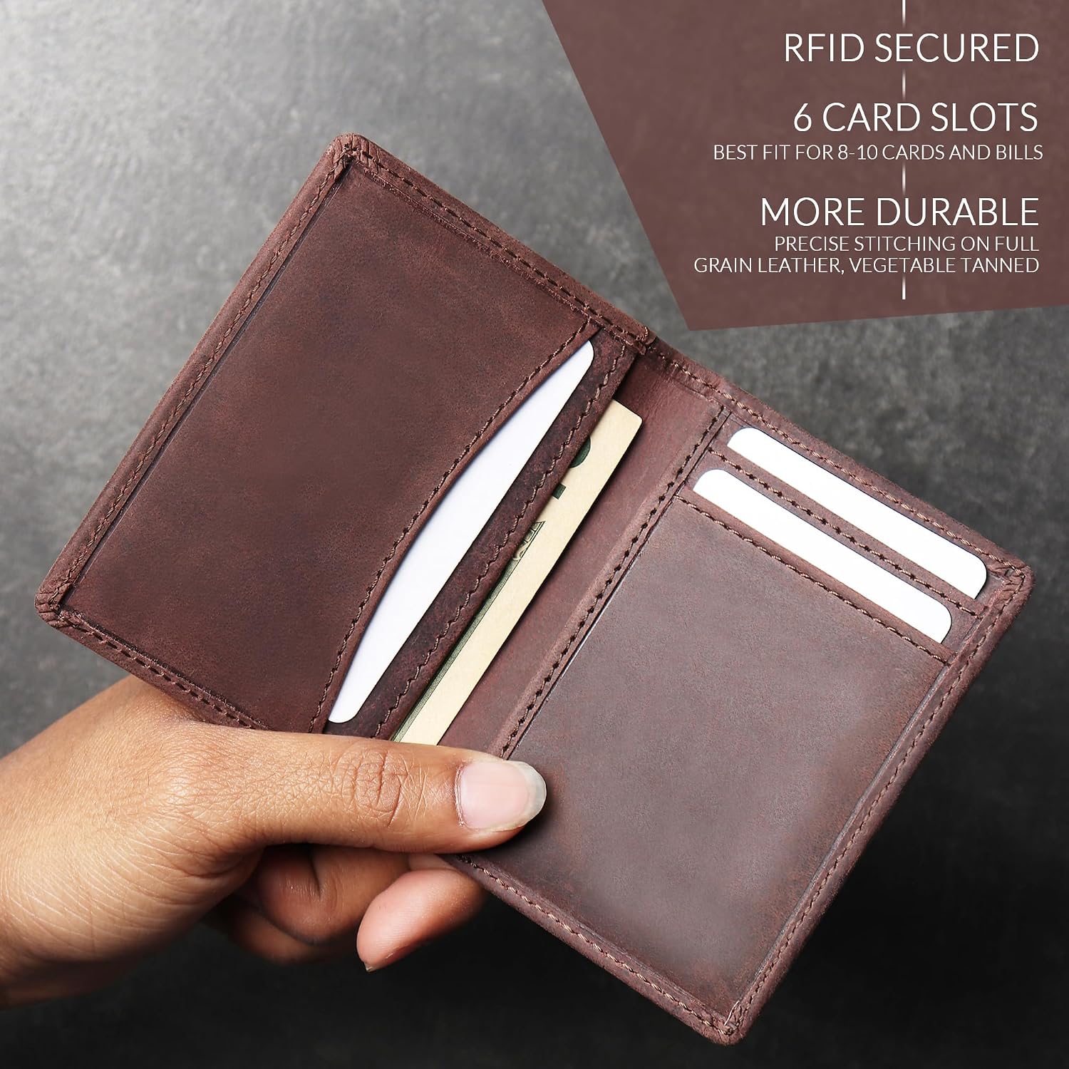 Thumbnail 3 de FOXHACKLE full-grain leather credit card wallet with RFID blocking (thin bifold card holder)