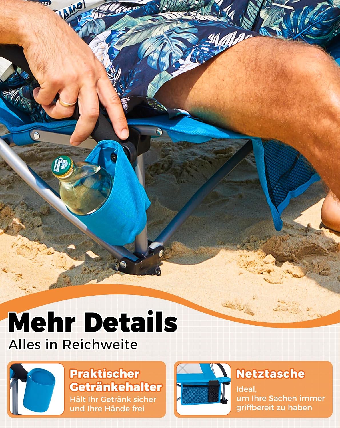 Thumbnail 6 de KingCamp Strandstuhl Faltbar mit verstärktem Rahmen – Stabiler Begleiter für Strand, Camping und Festival
