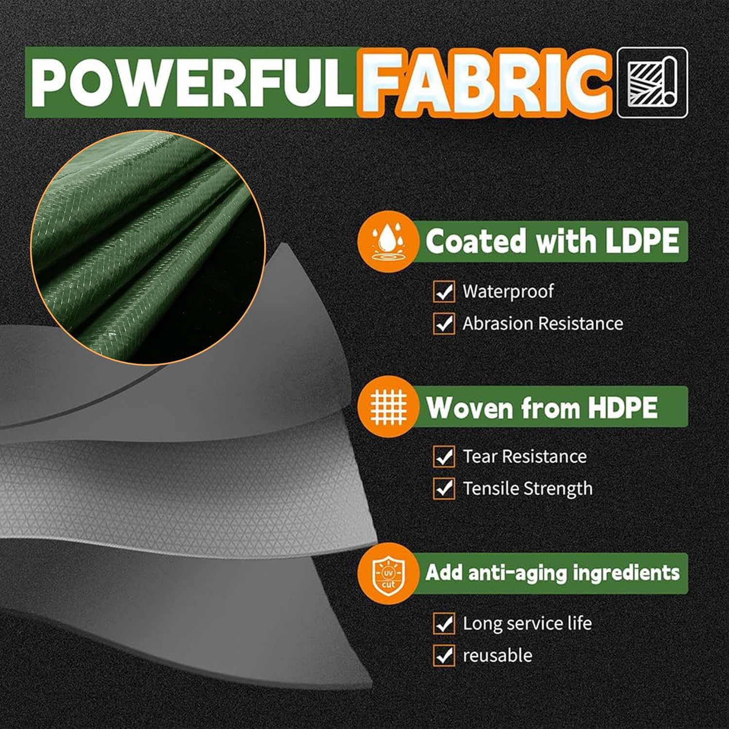 Thumbnail 2 de RAINDEWAY Tarps 8x10 Feet Waterproof Poly Tarp (9Mil) with Metal Grommets – Green/Black