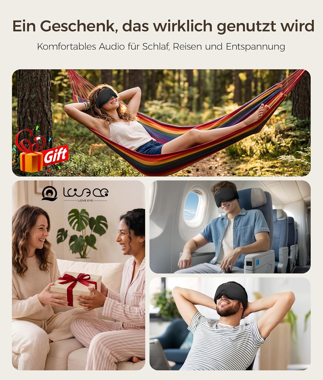 Thumbnail 6 de LOVE EYE Bluetooth Schlafmaske mit Kopfhörern – 3D Augenmaske für Seitenschläfer, ultradünne Lautsprecher, Verdunkelung, Bamboo‑Baumwolle