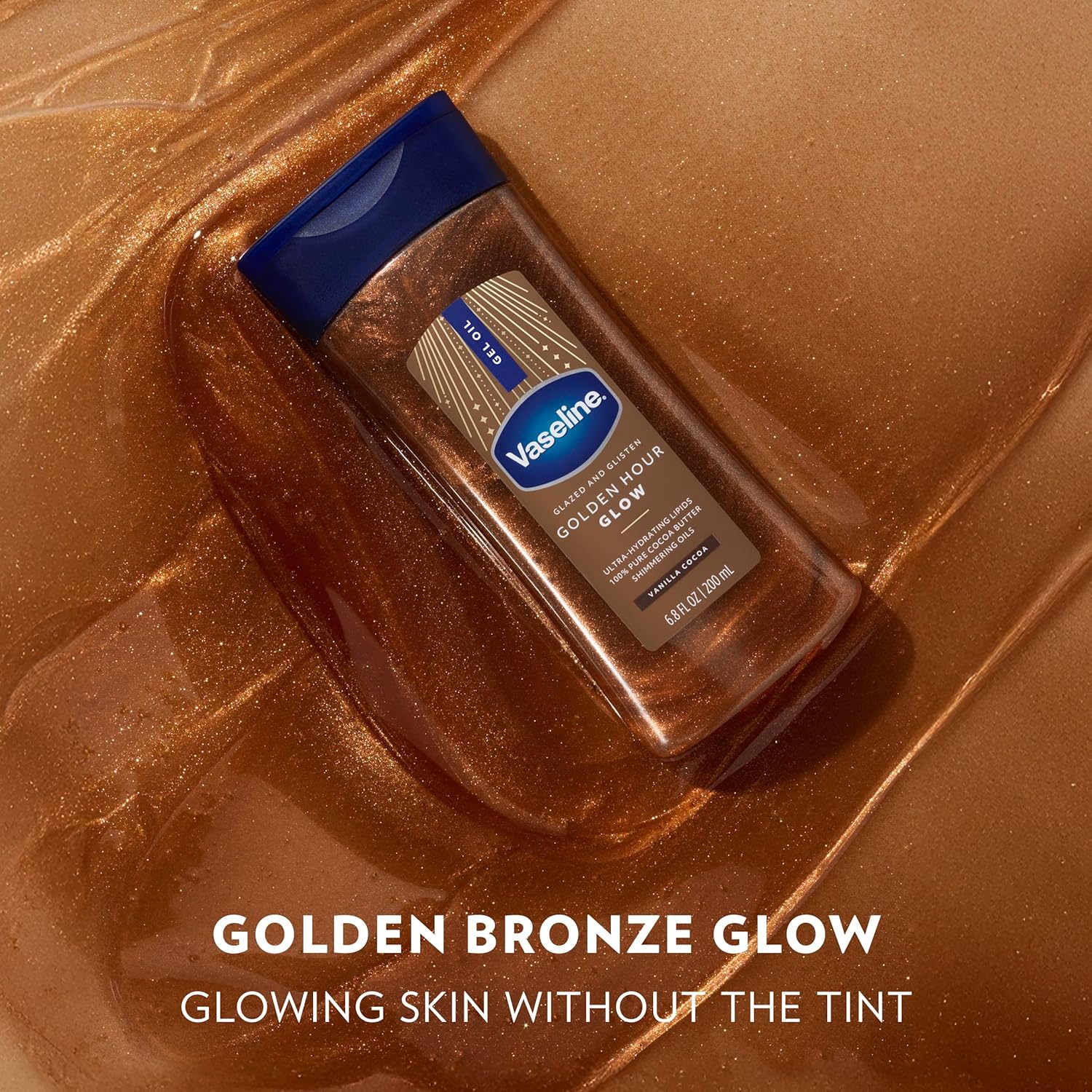Thumbnail 2 de Vaseline Glazed and Glisten Golden Hour Body Gel Oil Glow Vanilla Cocoa Shimmer (6.8 Oz) for a bronzed, dewy glow