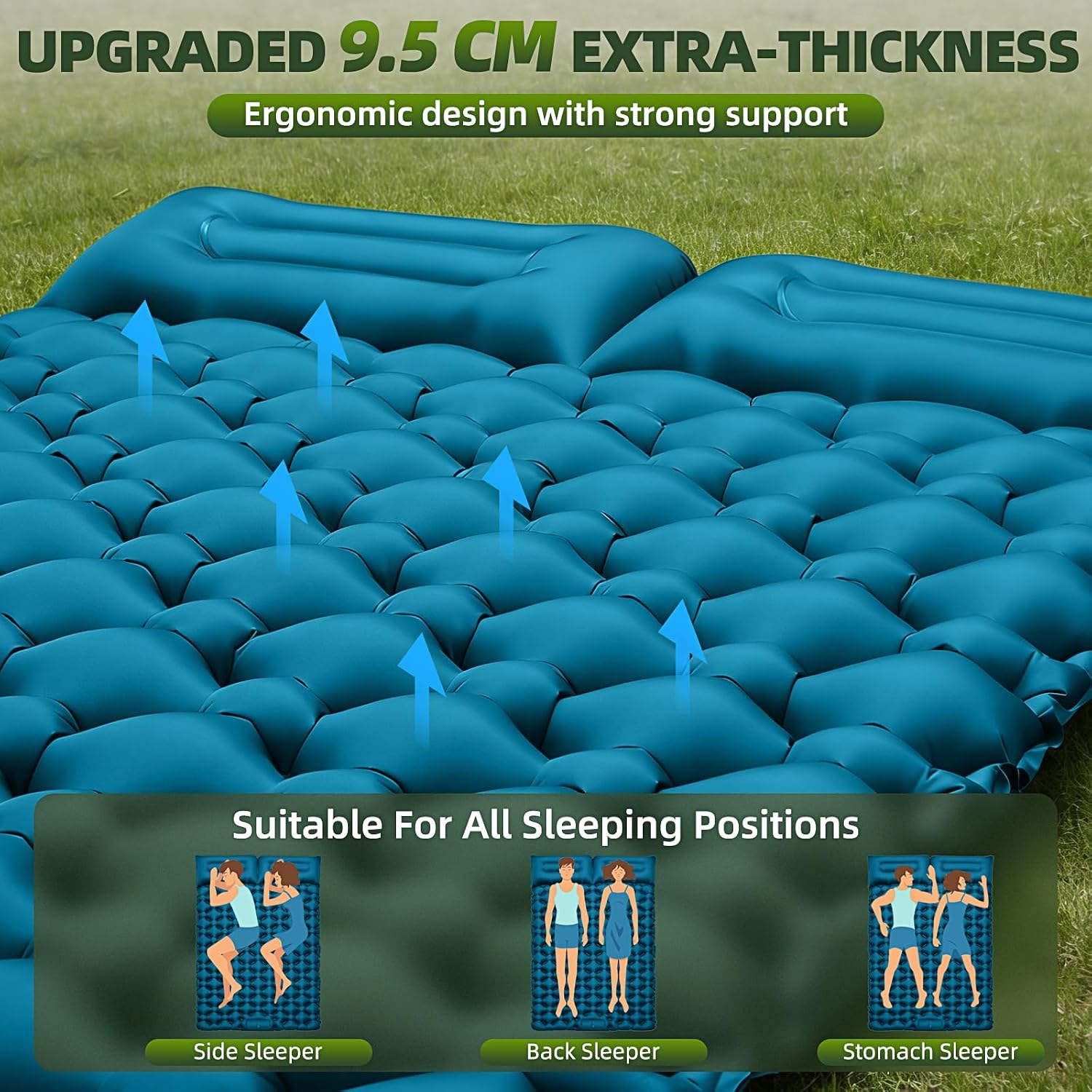 Detalle de Sleeping Pad Camping Mat Double 9.5cm Thick, 204x130cm with Built-in Foot Pump