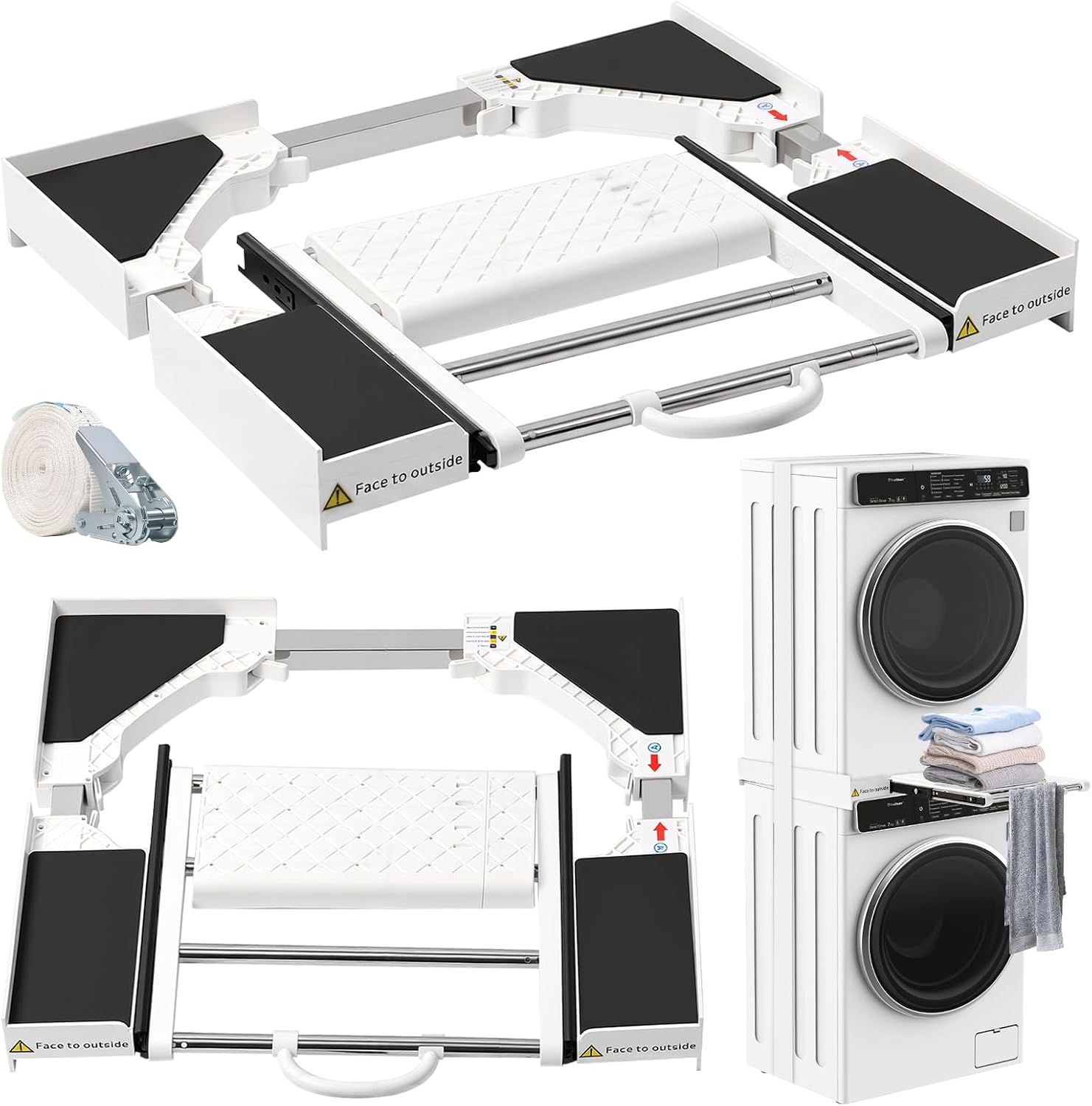 Detalle de MISTRO Kit de Superposition Universel Réglable 42–73 cm avec Tablette et Barre Porte-serviettes – 12 kg