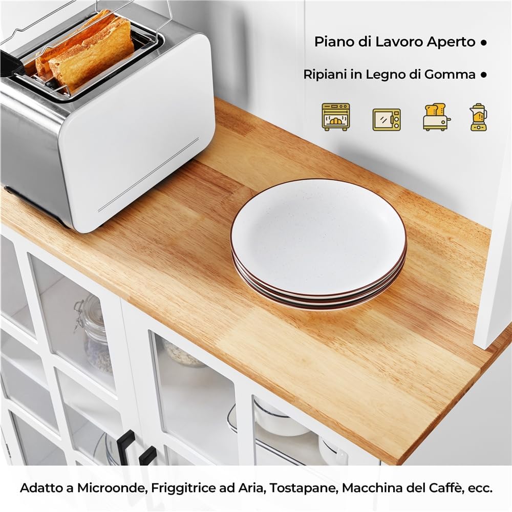 Thumbnail 6 de Yaheetech Credenza Cucina Alta Mobile Dispensa Buffet 80 x 37 x 183 cm in Bianco